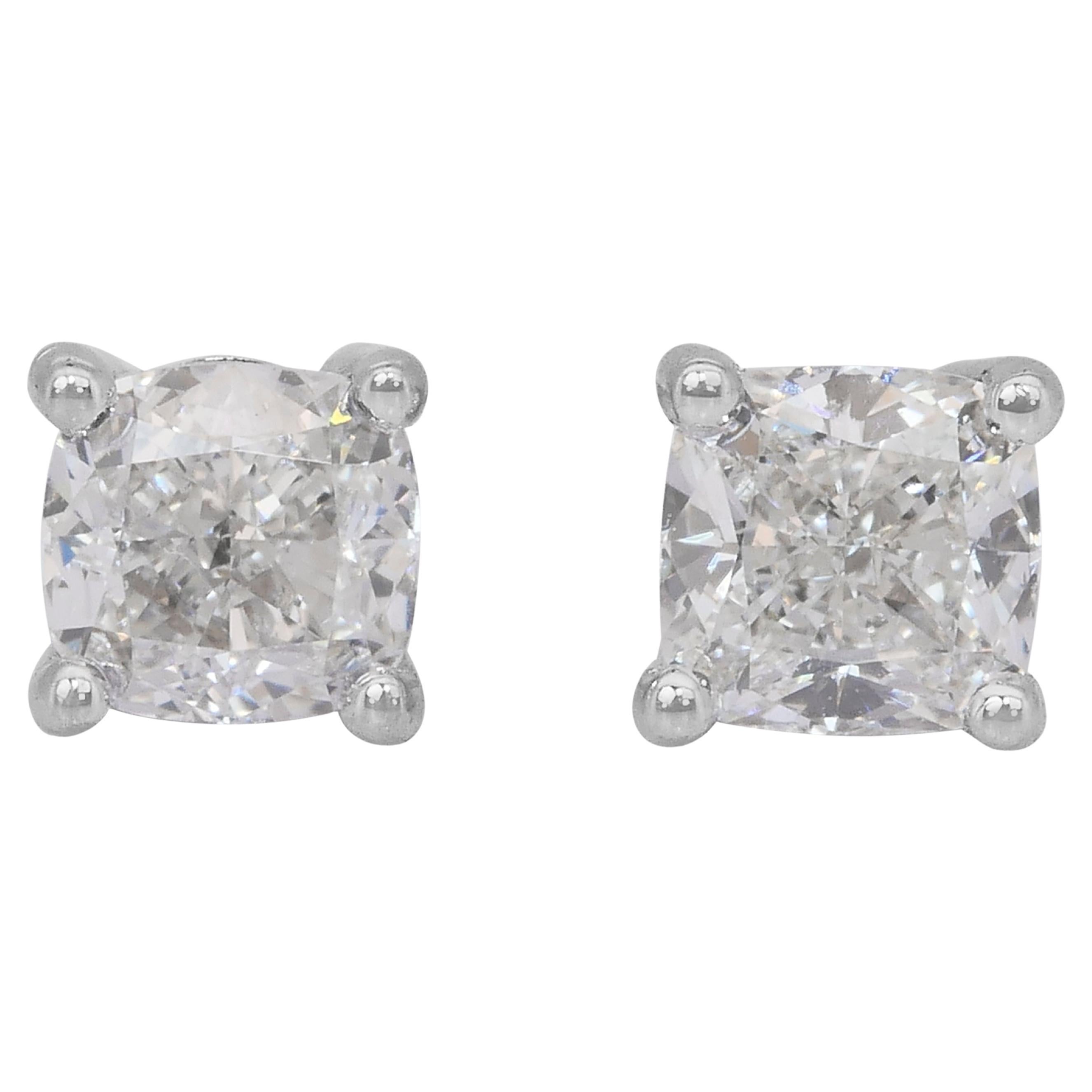 Classic 1.01ct Diamonds Stud Earrings in 18k White Gold - IGI Certified