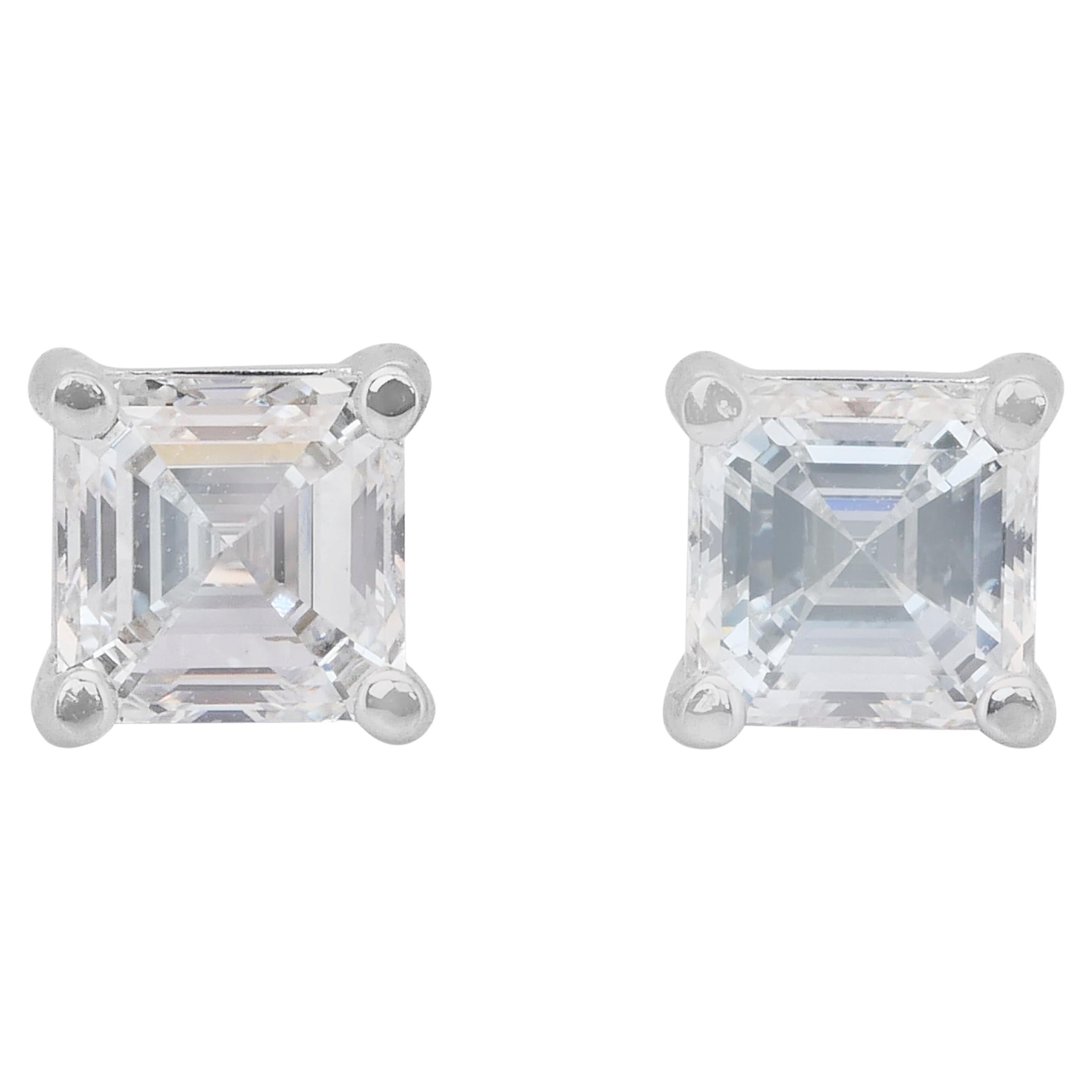 Pendientes clásicos de oro blanco de 18 quilates con diamantes de 1,03 ct - Certificado GIA