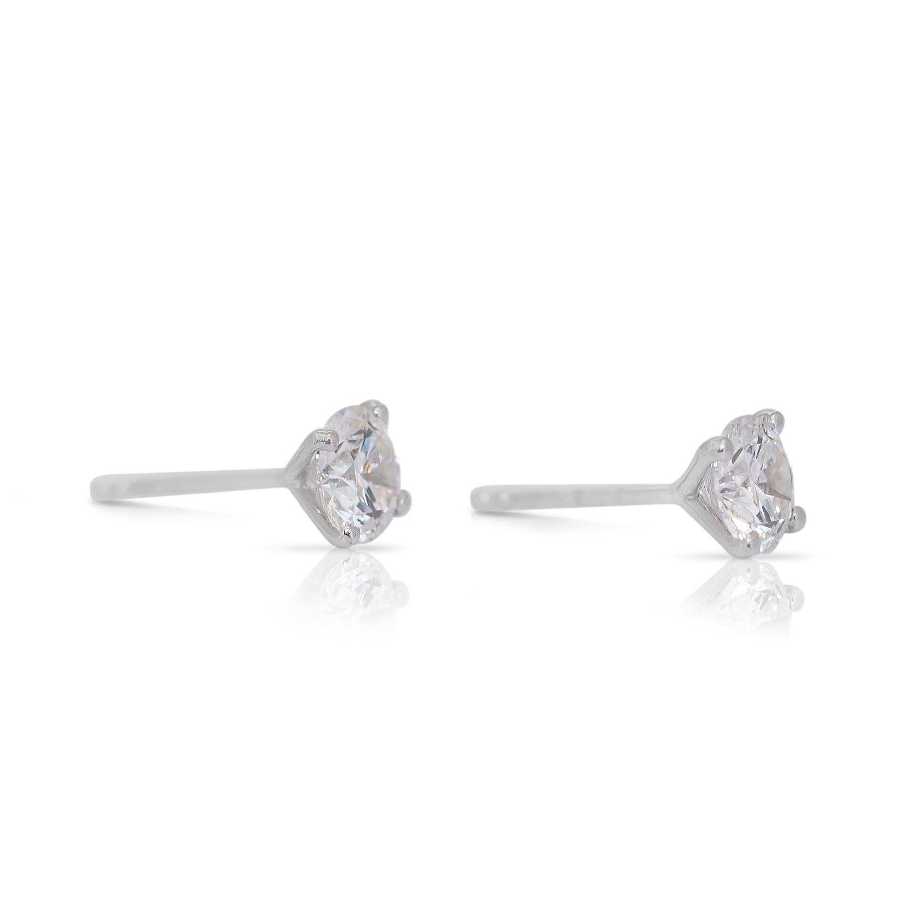 Women's Classic 1.03ct Triple Excellent Ideal Cut Diamonds Stud Earrings