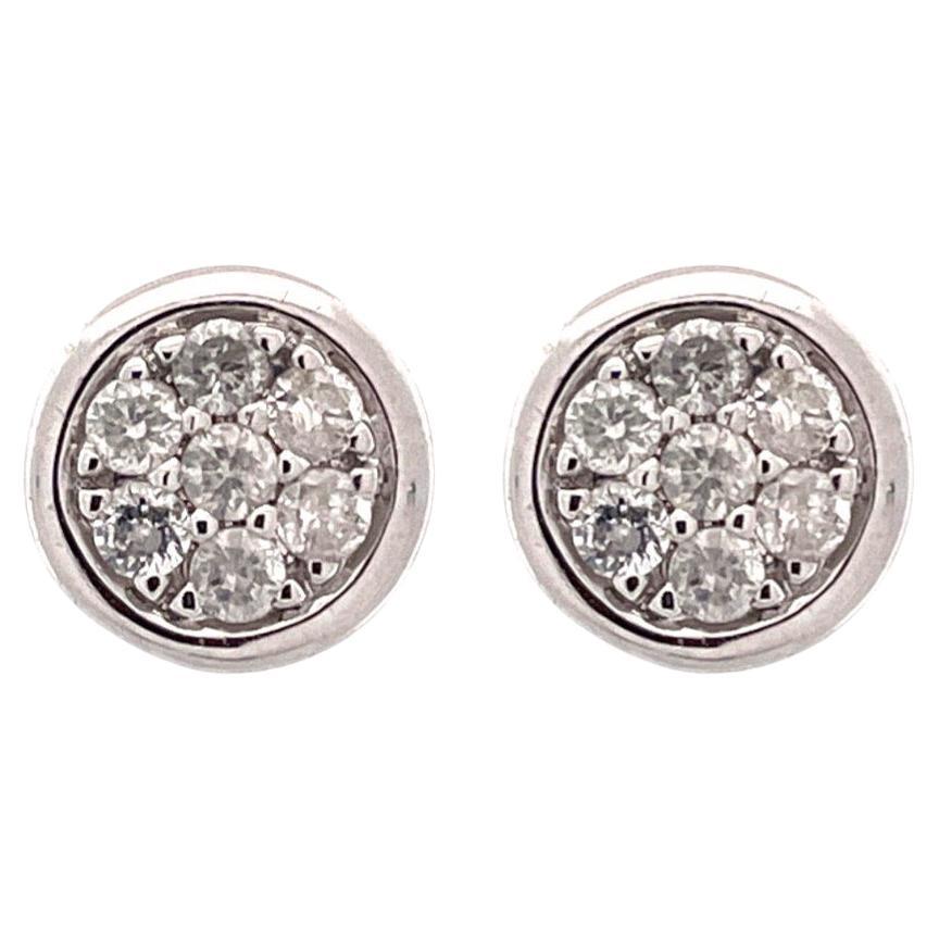Classic 10k White Gold Round Diamond Stud Earrings For Sale