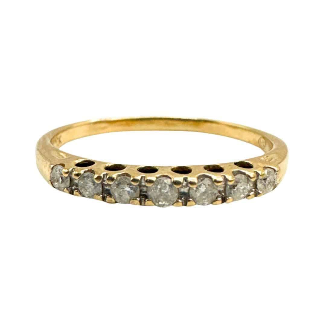 Round Cut Classic 10K Yellow Gold Antique Diamond Band – Seven-Stone Elegance, Size 9.25 For Sale