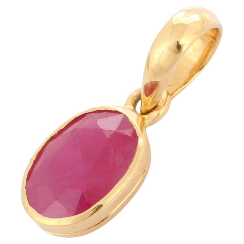 Classic 1.12 Ct Vivid Red Ruby Mounted with 18K Yellow Gold Simple Ruby Pendant For Sale