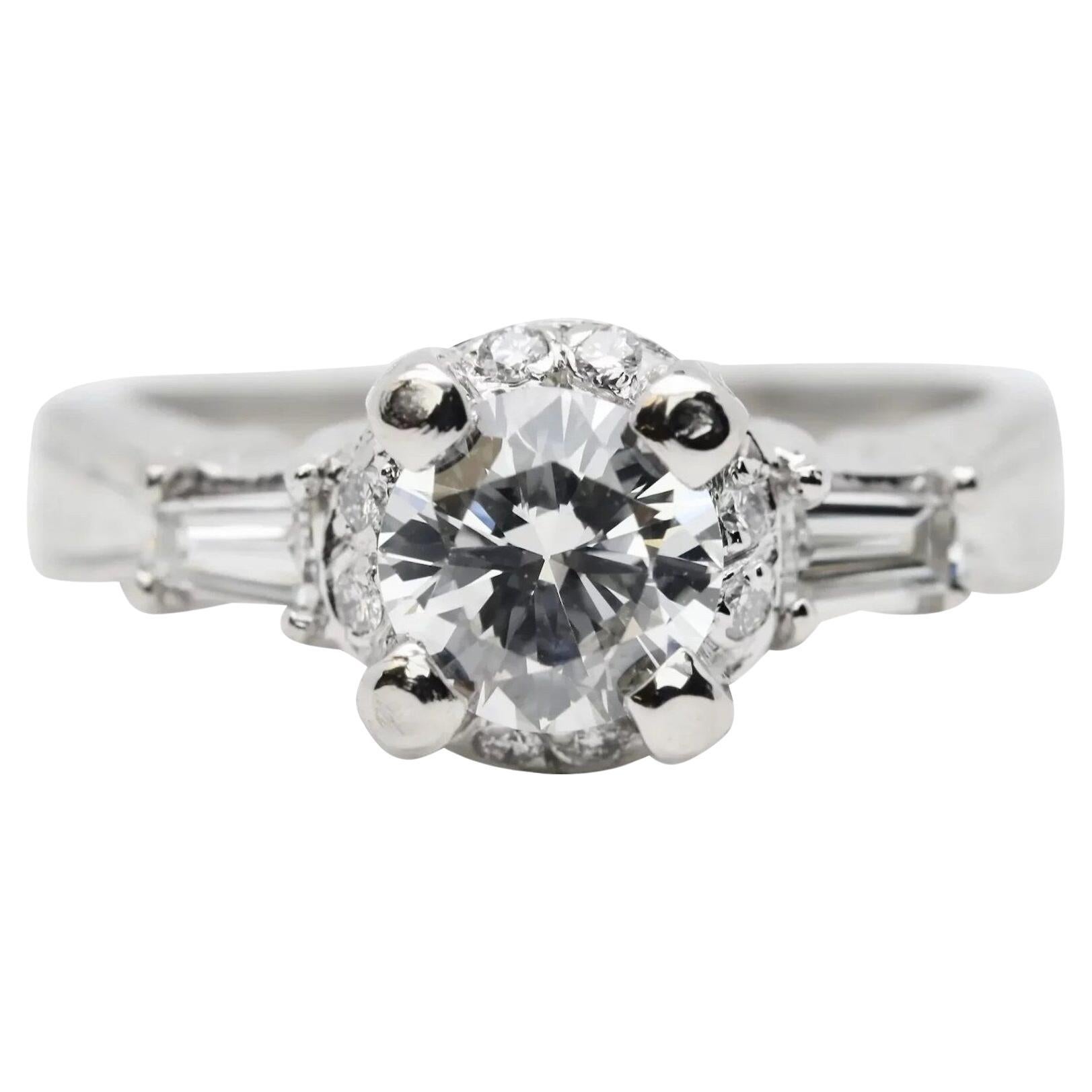 Classic 1.13ctw Diamond Engagement Ring in Platinum Halo Mounting For Sale