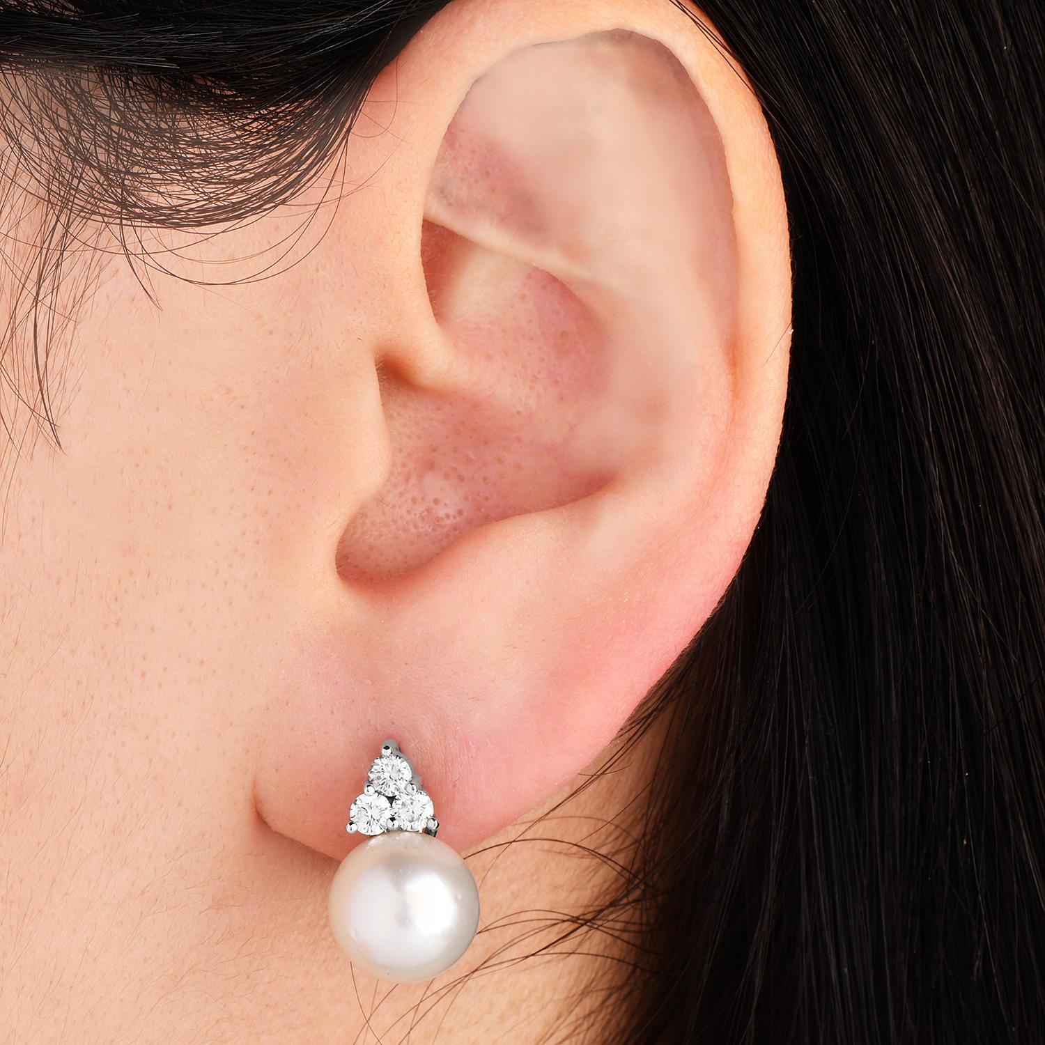 Modern Classic 11mm Pearl Diamond 18K White Gold  Clip-On Earrings