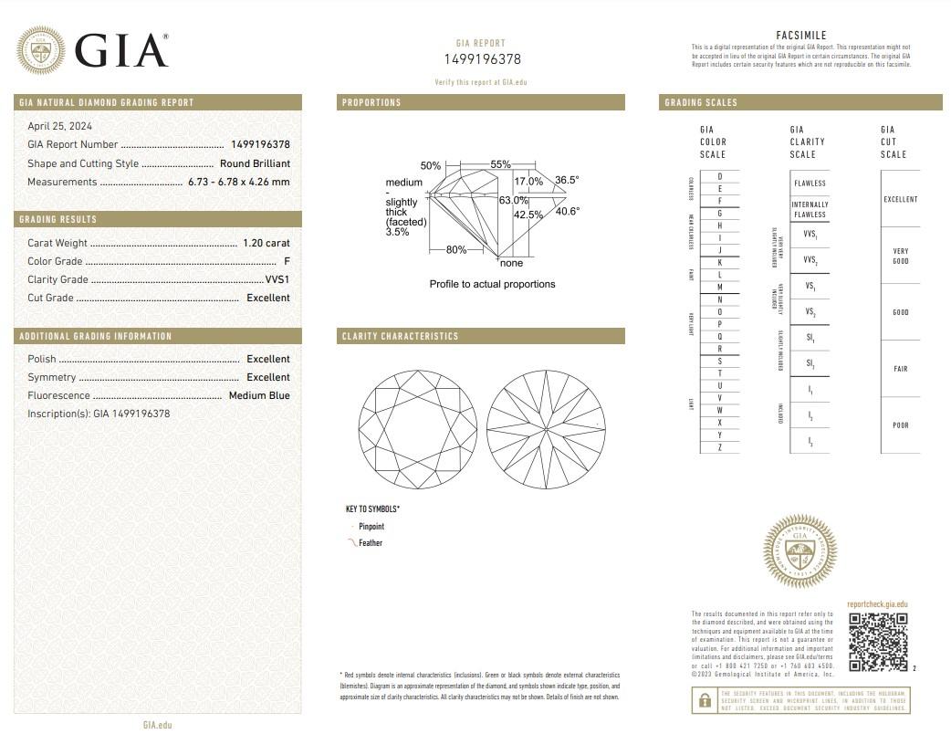 Classic 1.20ct Triple Excellent Ideal Cut Round-Shaped Diamond - GIA Certified

This 1.20-carat round diamond is a dazzling masterpiece, showcasing a rare triple excellent ideal cut that maximizes brilliance, symmetry, and polish for unparalleled