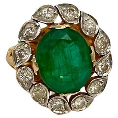 Antique Classic 1.20ctw diamond columbia emerald 18k gold filigree ring