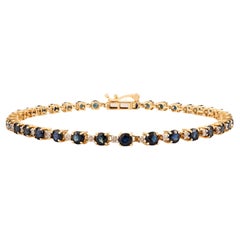 Classic 12.45 Ct Natural Blue Sapphire & Diamond Tennis Bracelet 18K Yellow Gold