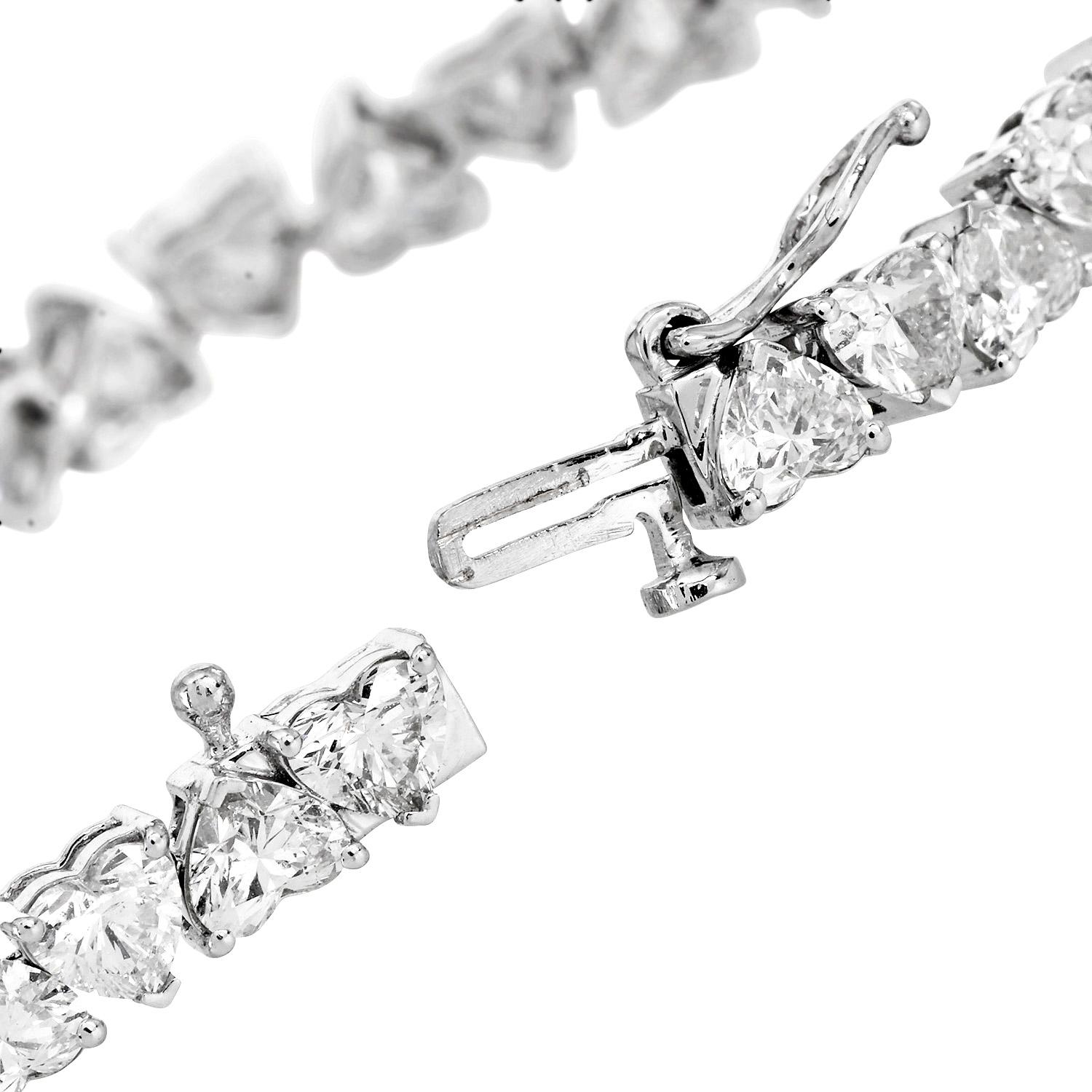 Classic 12,54cttw Herzform Diamant 18K Weißgold Tennisarmband im Zustand „Hervorragend“ im Angebot in Miami, FL