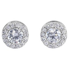 Classic 1.27ct Diamonds Triple Excellent Ideal Cut Diamonds Halo Stud Earrings