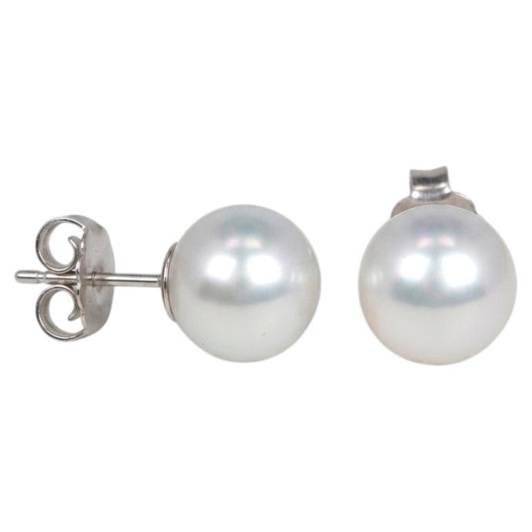 Classic 12mm Round Cultured Akoya Pearl 14k White Gold Stud Earrings