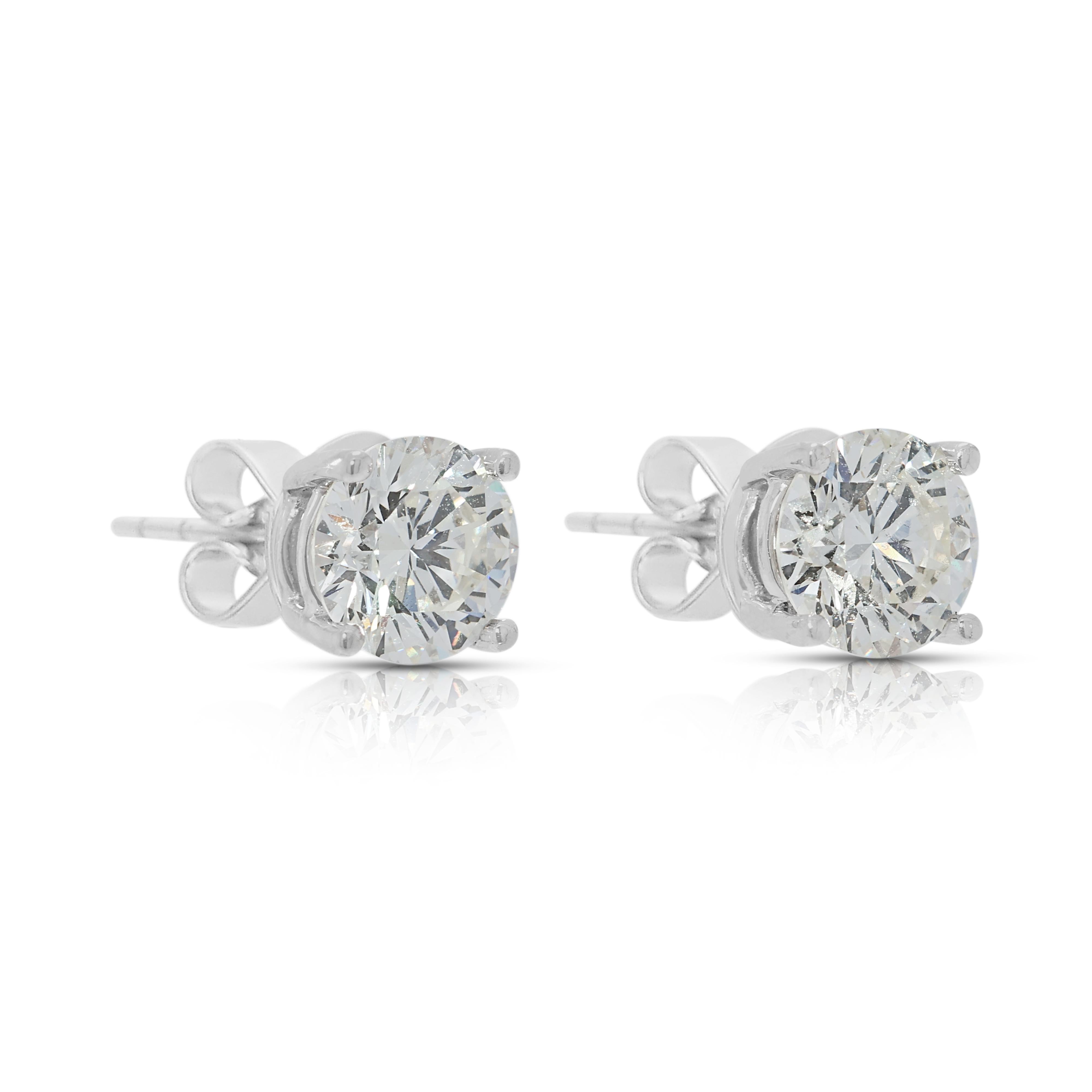 Taglio rotondo Orecchini classici con diamanti naturali da 1,34 ct in oro bianco 18 carati in vendita