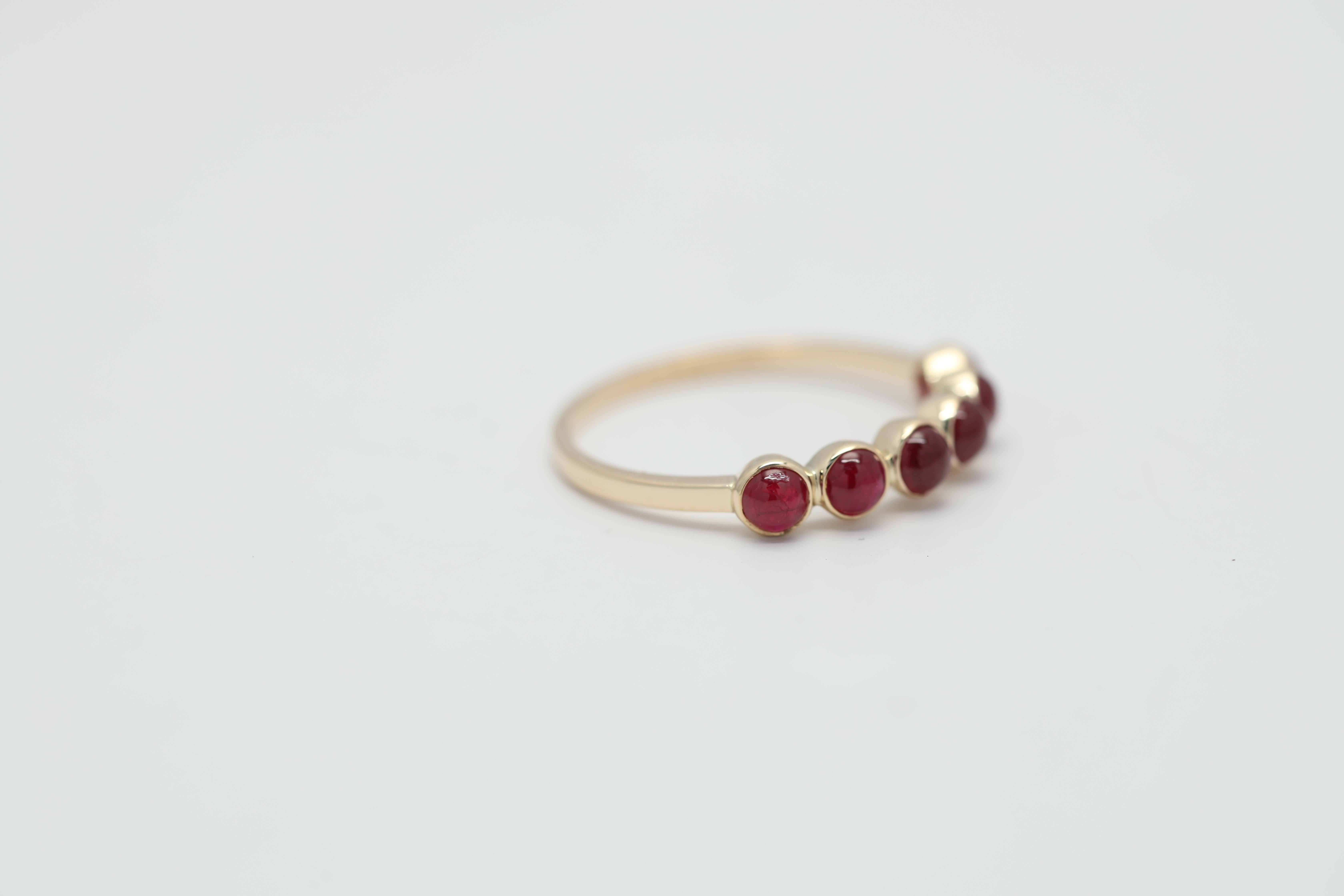 For Sale:  Round Ruby Half Eternity Band, Stacking Ring in 14K Yellow Gold 2