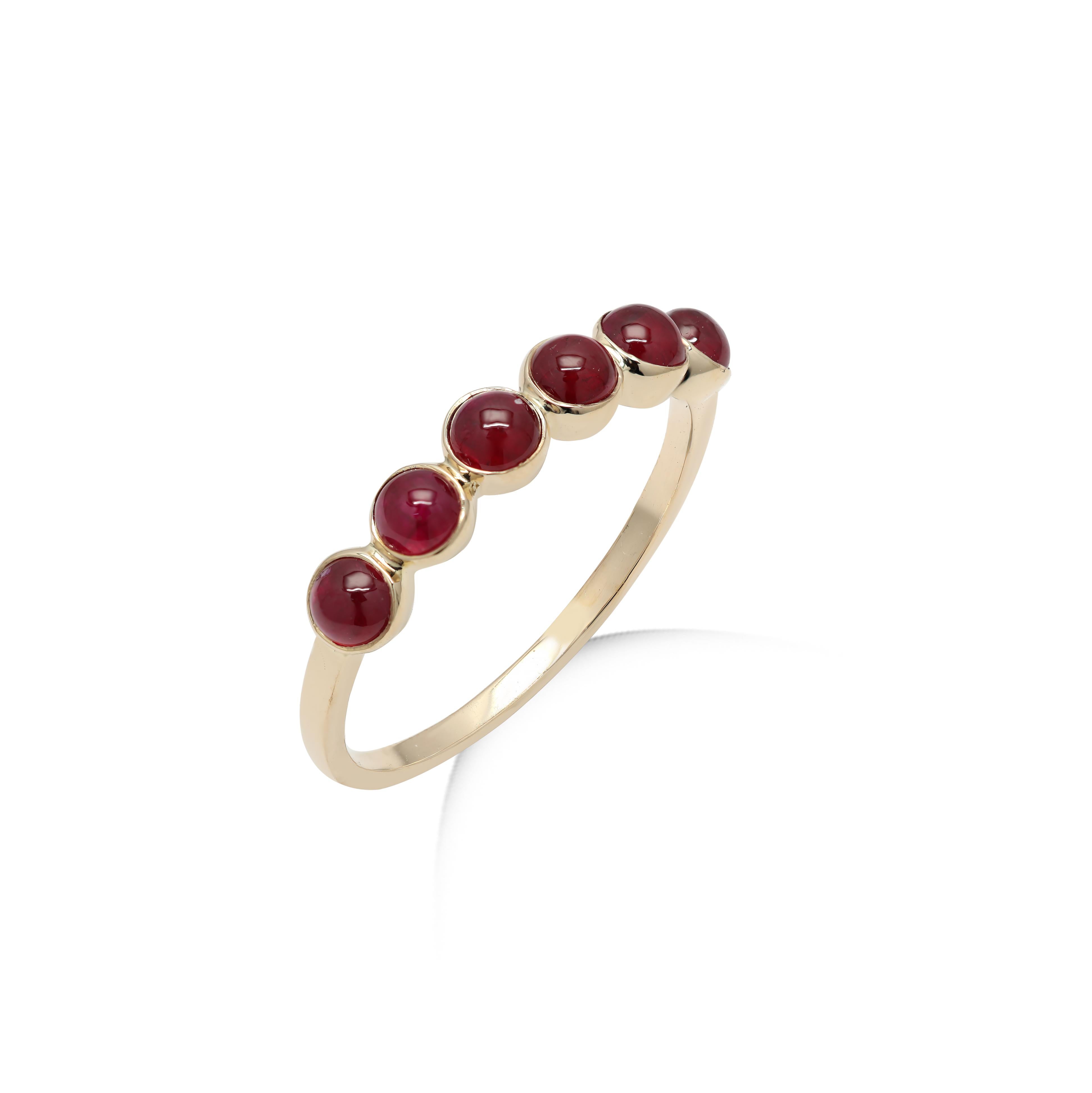 For Sale:  Round Ruby Half Eternity Band, Stacking Ring in 14K Yellow Gold 4