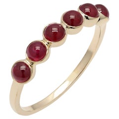 Round Ruby Half Eternity Band, Stacking Ring in 14K Yellow Gold
