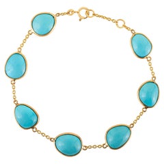Classic 13.7ct Turquoise Cabochon Bezel Set Station Bracelet in 14K Yellow Gold