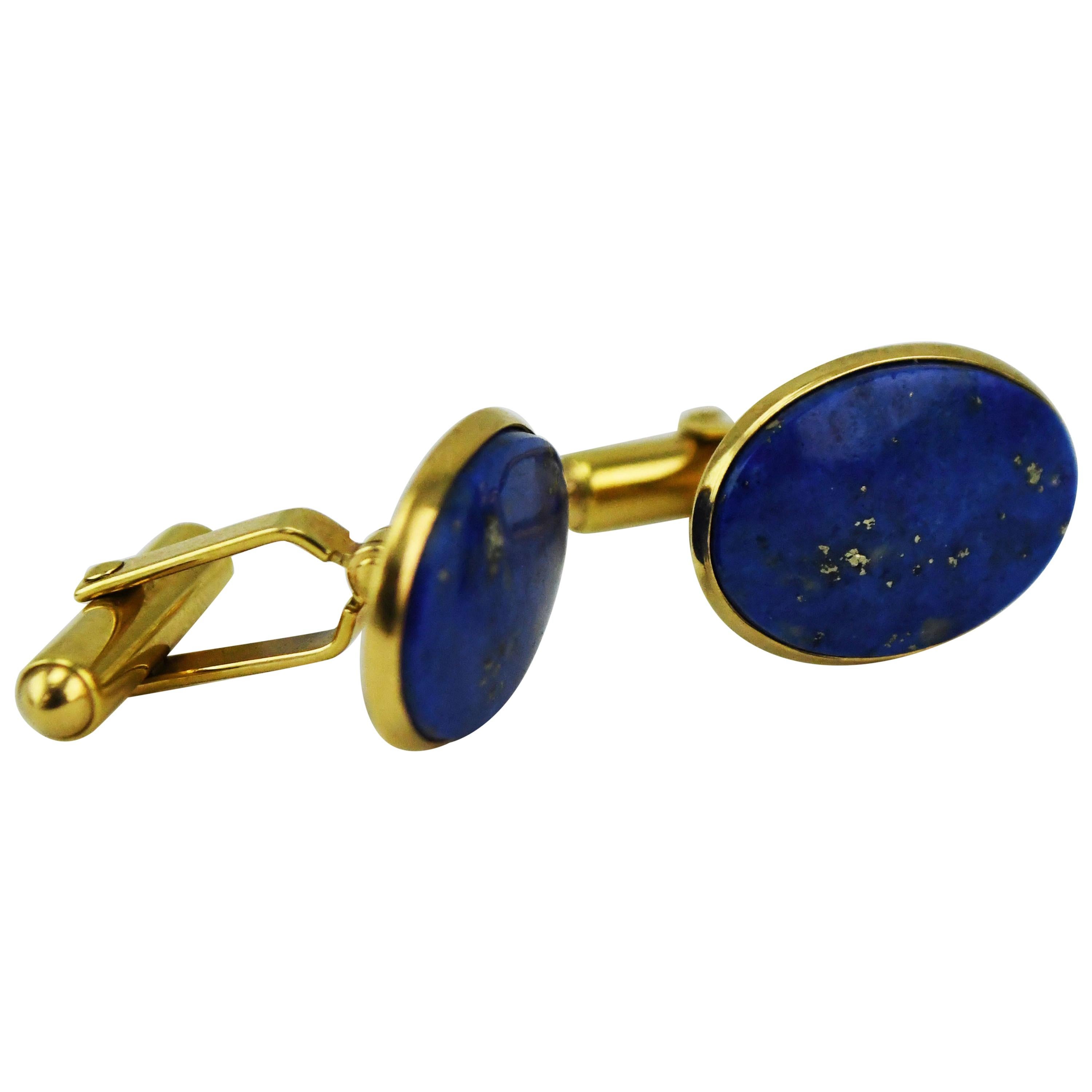 Classic 14 Karat Gold Blue Lapis Stone Men's Cufflinks B.A.B. Barton A. Ballou For Sale