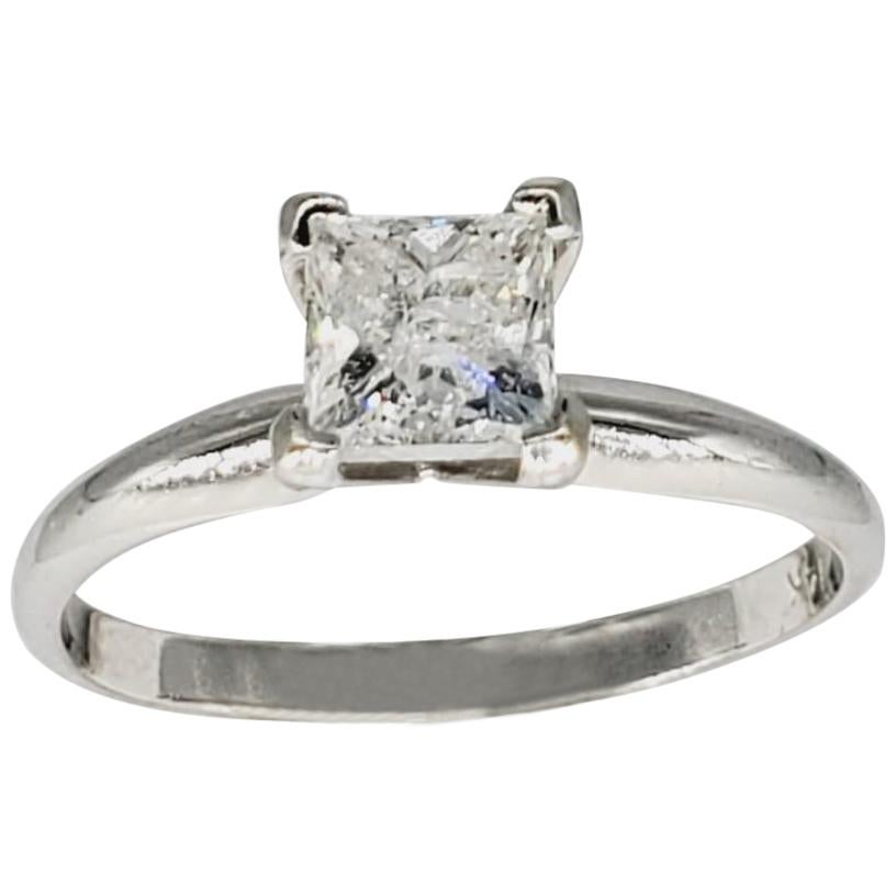 Classic 14 Karat White Gold 0.75 Carat Princess Cut Diamond Solitaire Ring For Sale