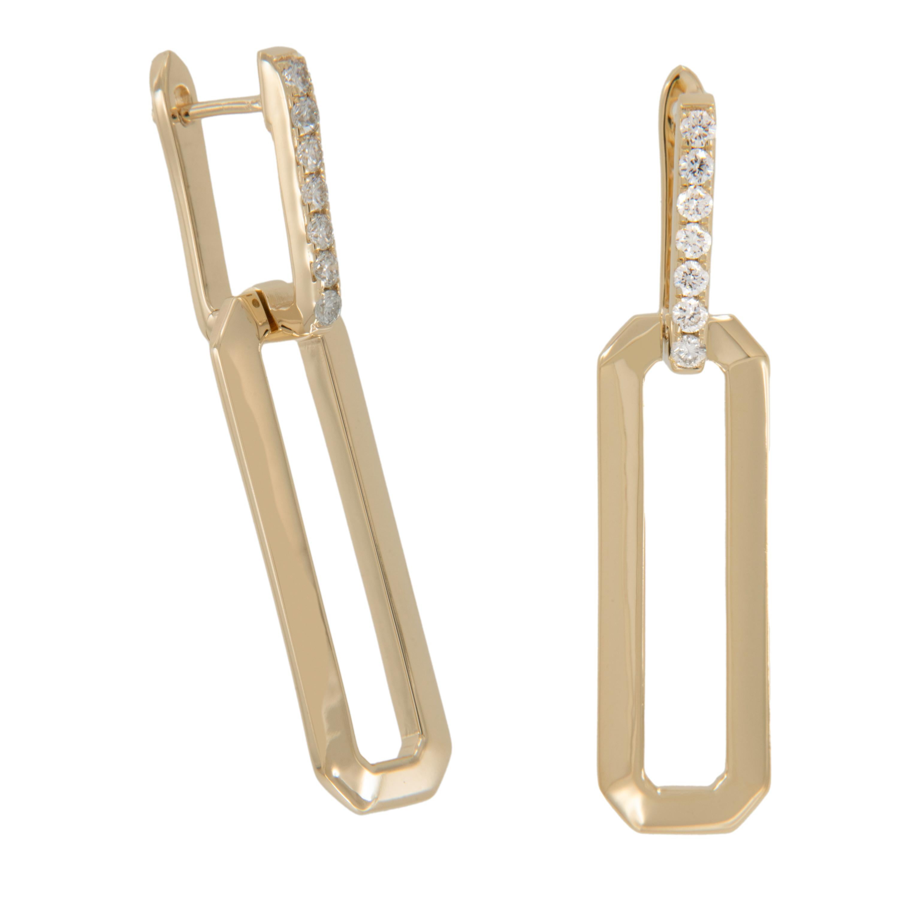 Fashion forward! These beautiful 14 karat yellow gold rectangle dangle door knocker style earrings are stunning! Accented with 0.36 Cttw diamonds at the top to catch the light, these are so fun to wear! Complimentary signature wrapping &