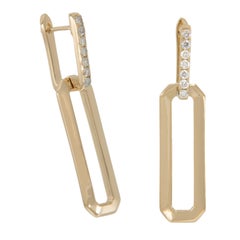 Classic 14 Karat Yellow Gold Rectangle Diamond Accented Dangle Earrings