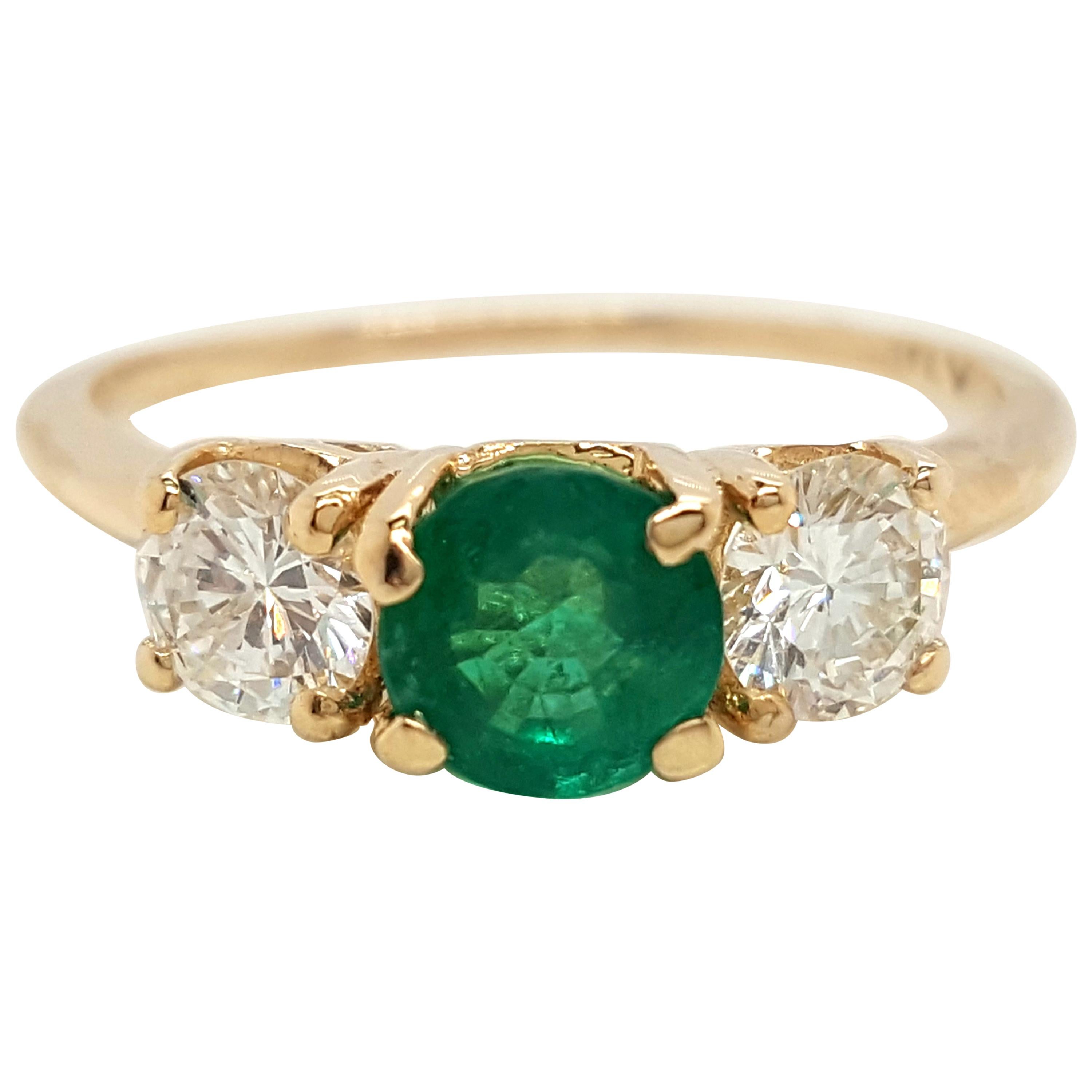 PreLoved Yellow Gold Emerald and Diamond 5 Stone Ring For Sale at 1stDibs