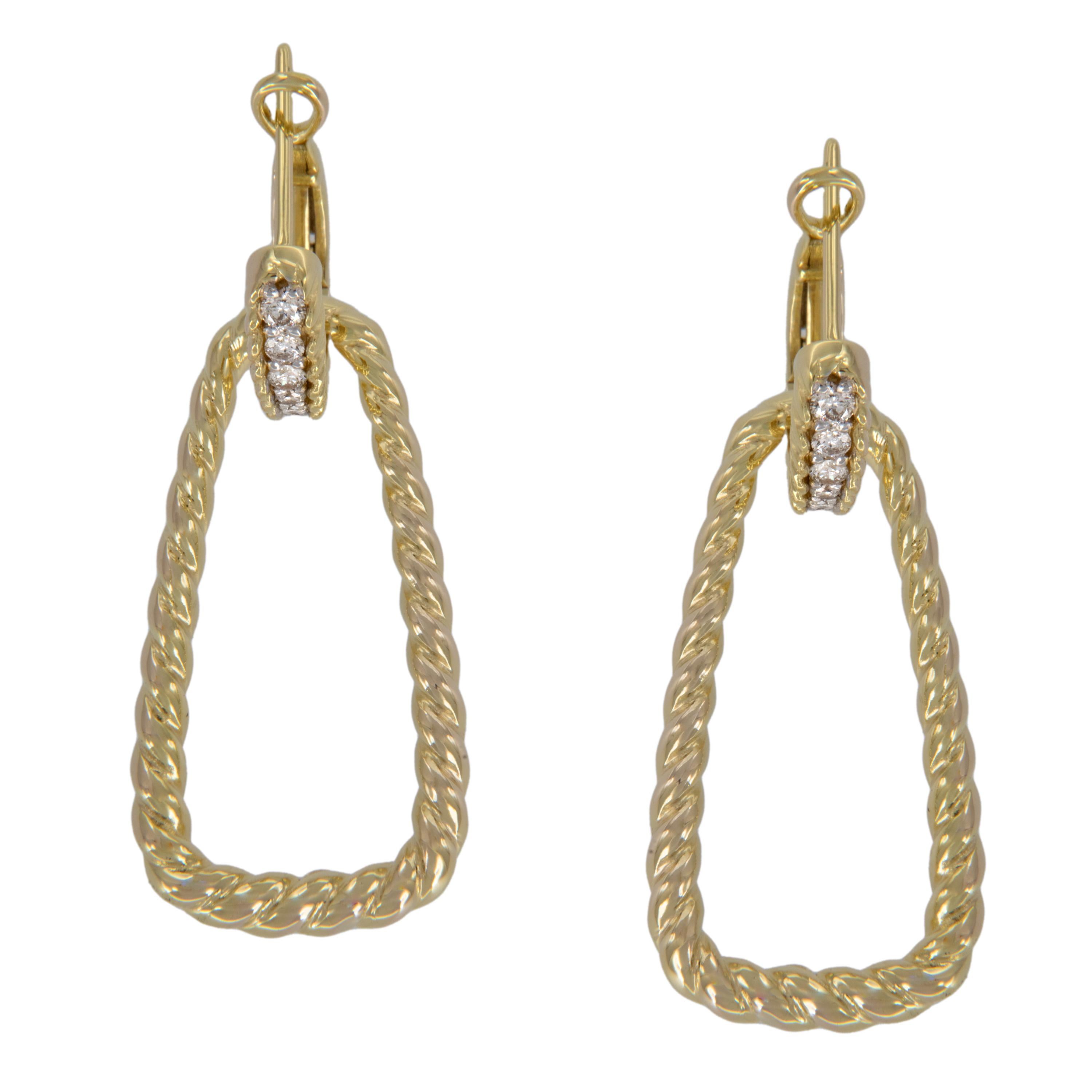 Make a statement with this timeless style of twisted gold door knocker shaped earrings! They are elegant yet classic enough to be worn as your favorite everyday pair. Perfectly set off with 0.20 Cttw fine diamonds at the top, these will be your go