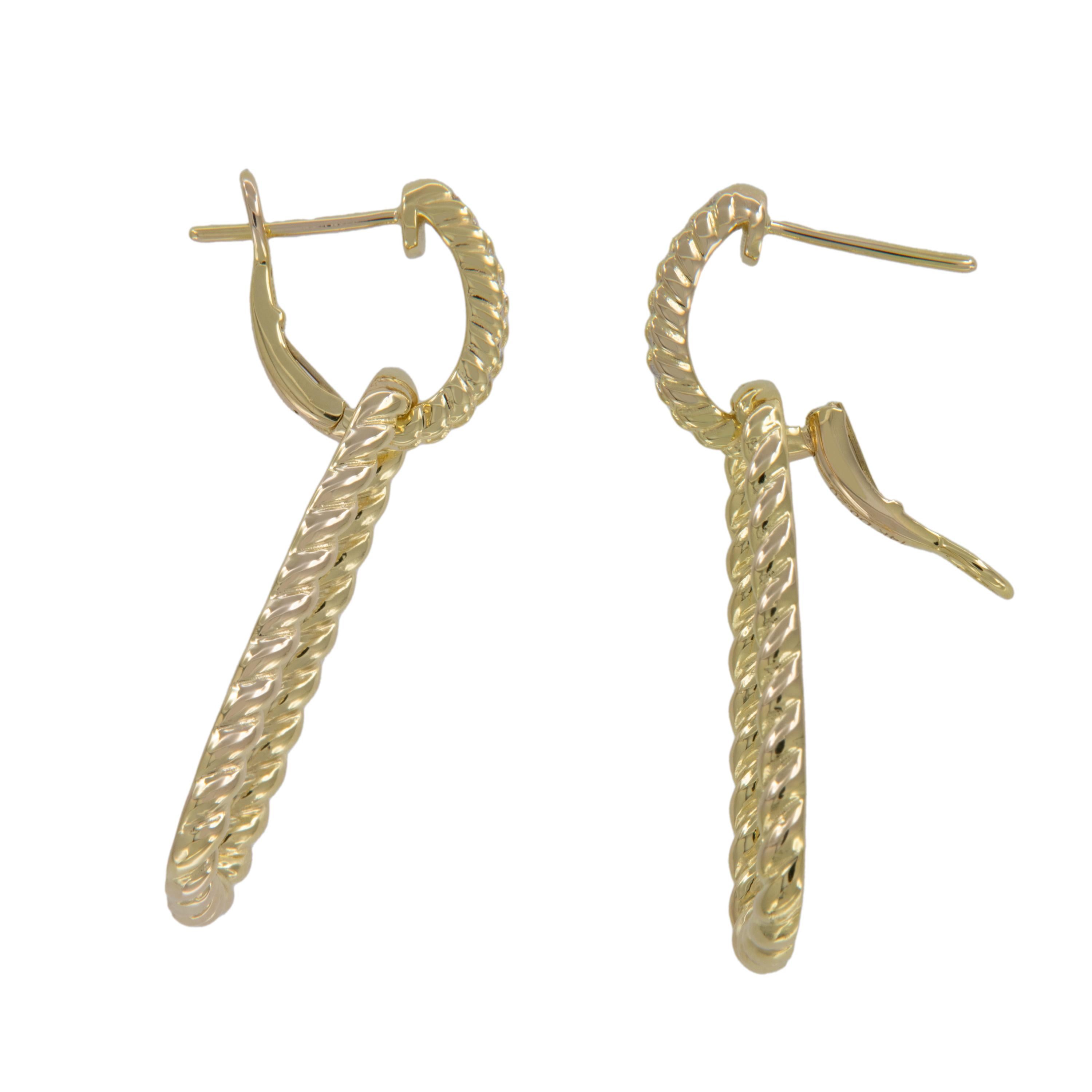 Contemporary Classic 14 Karat Yellow Twisted Gold Dangle 0.20 Cttw. Diamond Earrings 