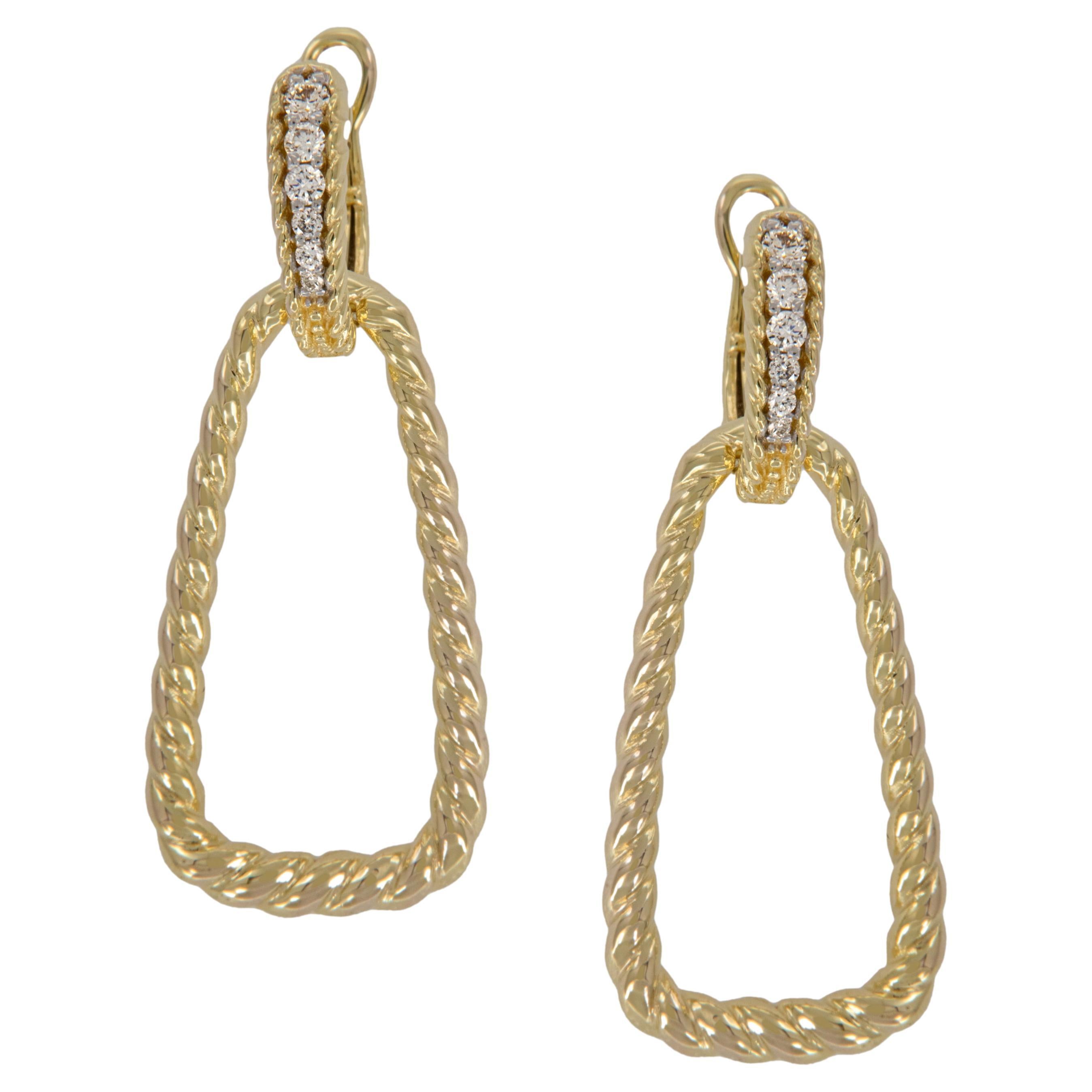Classic 14 Karat Yellow Twisted Gold Dangle 0.20 Cttw. Diamond Earrings 