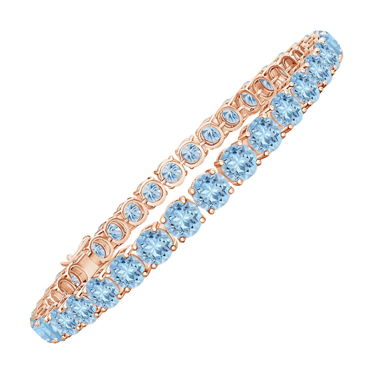 Clásica pulsera de tenis lineal de aguamarina de 14,00 ct en oro rosa de 14 quilates
