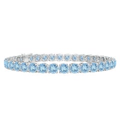 Bracciale Tennis Lineare Classico con Acquamarina da 14,00ct in oro bianco 14K