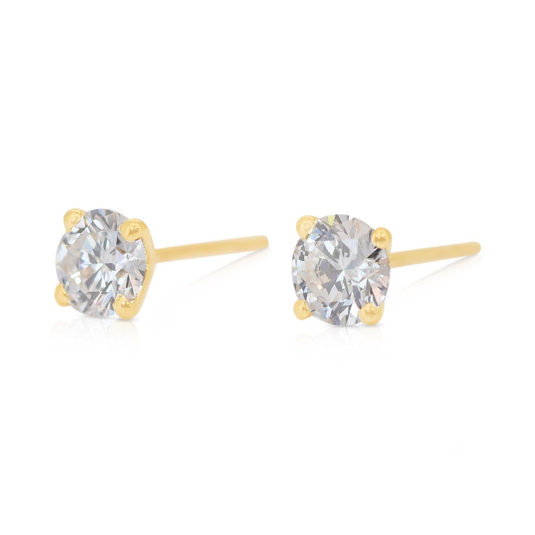 Round Cut Classic 1.43ct Triple Excellent Ideal Cut Diamonds Stud Earrings For Sale