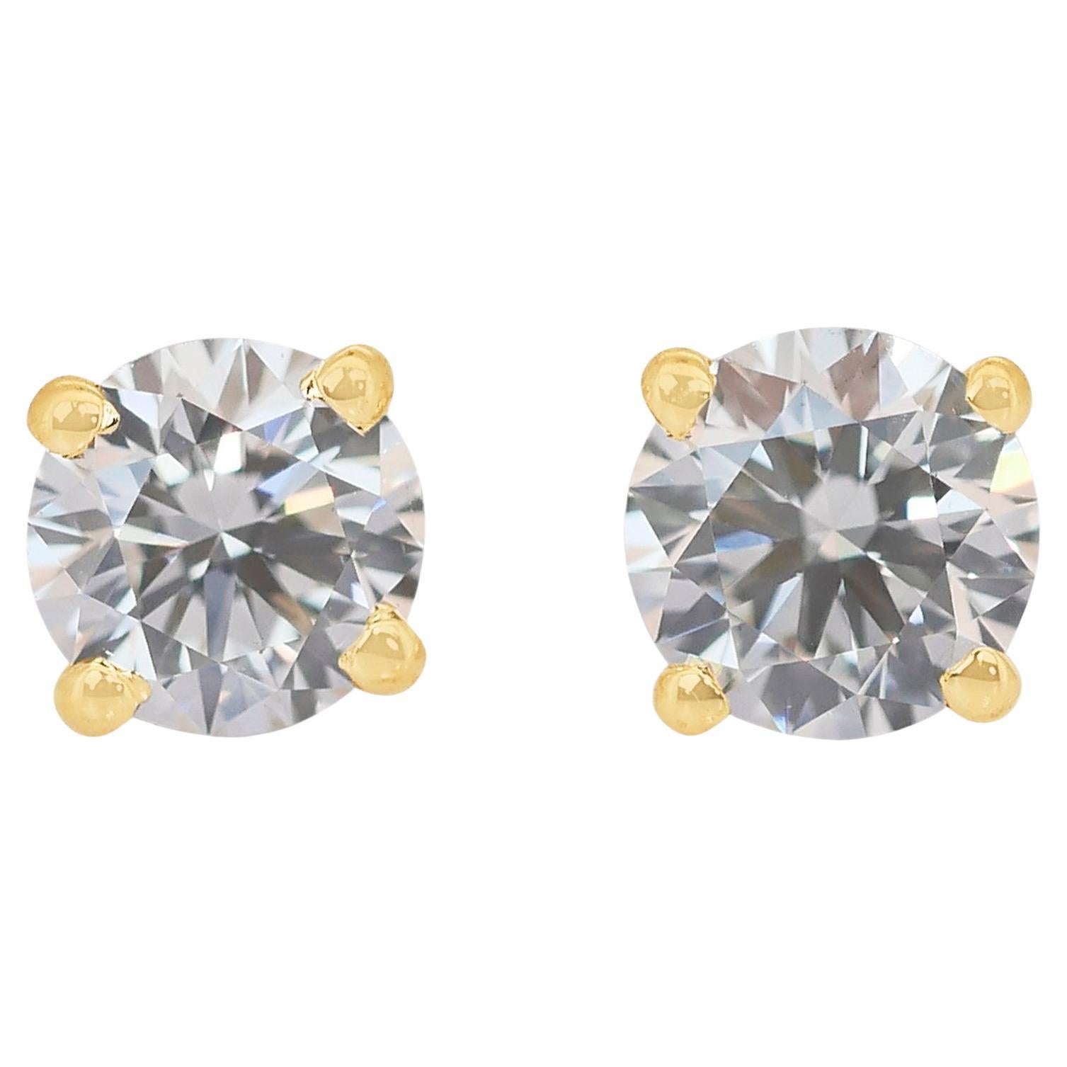 Classic 1.43ct Triple Excellent Ideal Cut Diamonds Stud Earrings