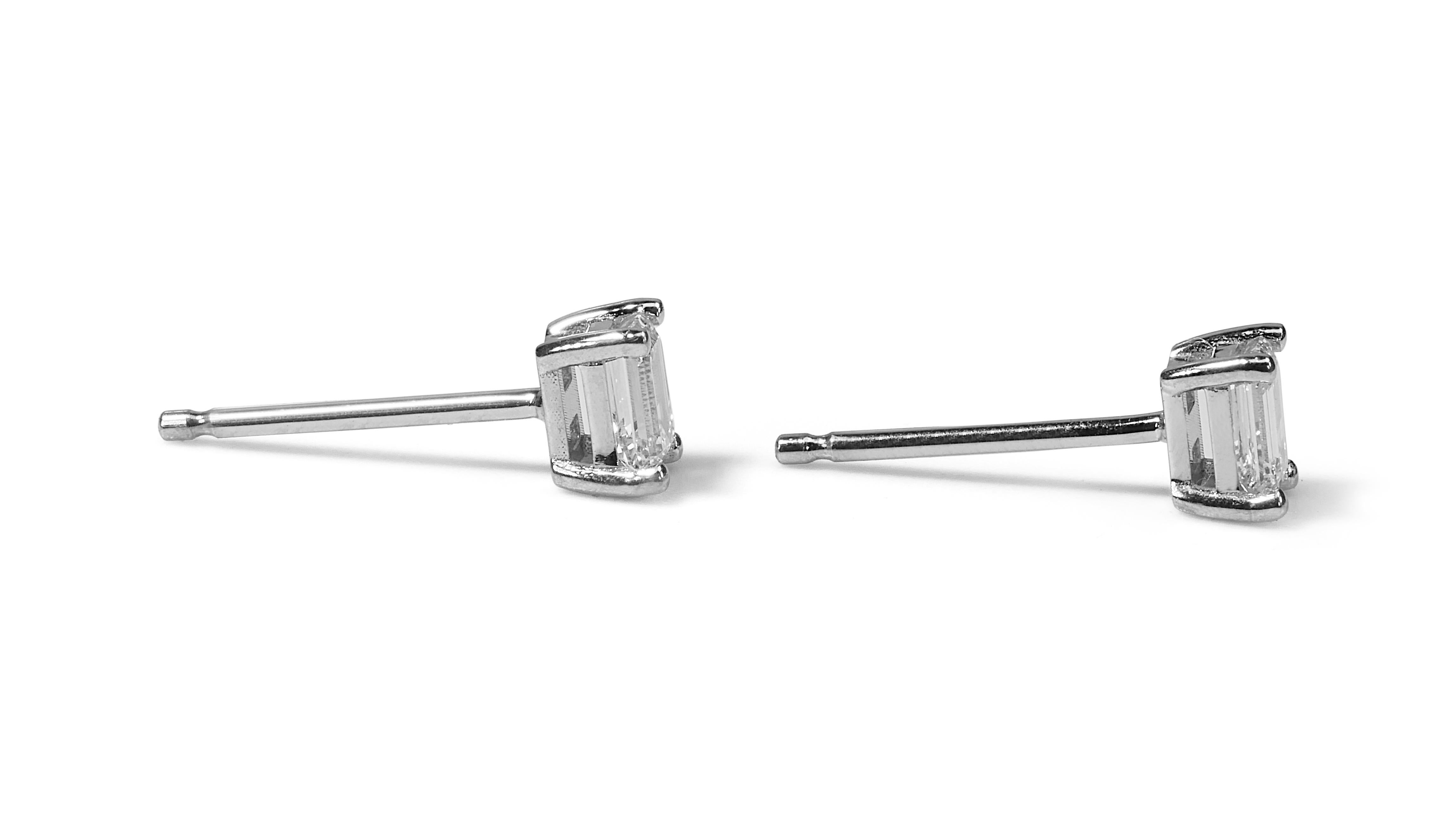 Classic 1.48ct Emerald-Cut Diamond Stud Earrings in 18k White Gold - GIA  For Sale 1