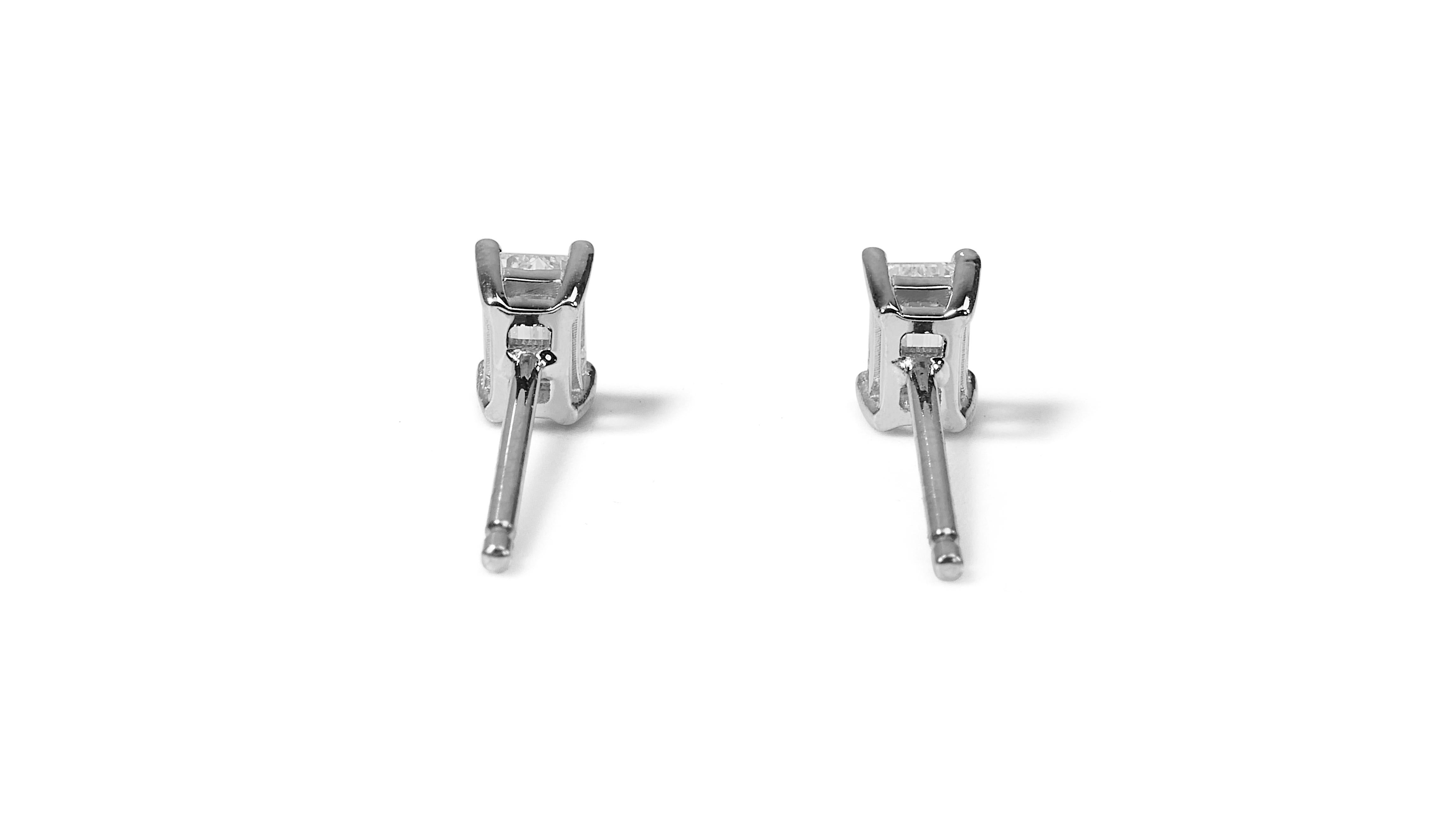 Classic 1.48ct Emerald-Cut Diamond Stud Earrings in 18k White Gold - GIA  For Sale 2