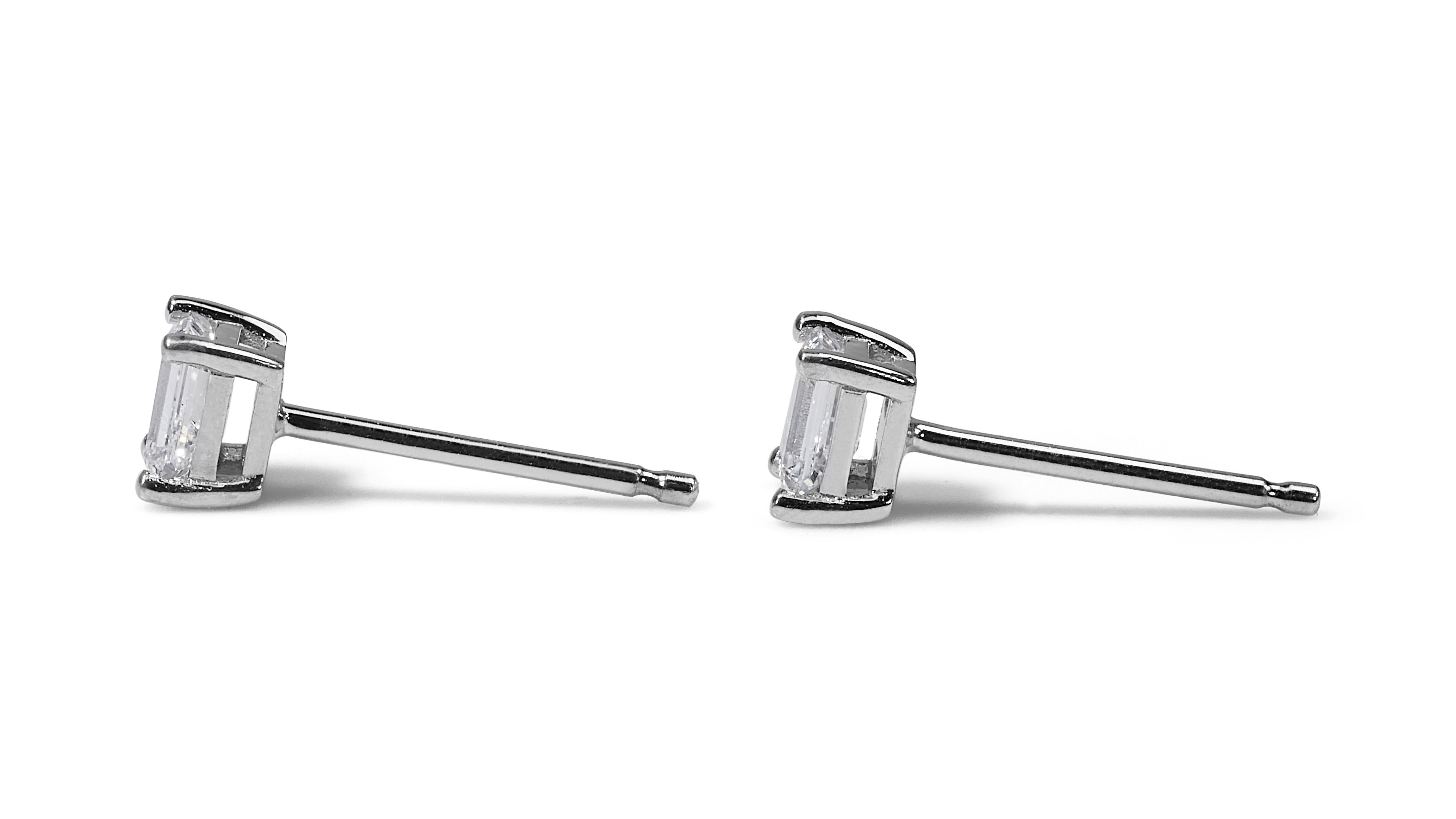 Classic 1.48ct Emerald-Cut Diamond Stud Earrings in 18k White Gold - GIA  For Sale 4
