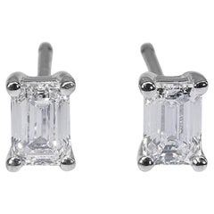 Classic 1.48ct Emerald-Cut Diamond Stud Ears in 18k White Gold - GIA 