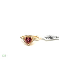 Classic 14k 1.78 ct burgundy pink tourmaline heart 2.40 Ct Diamond cocktail Ring