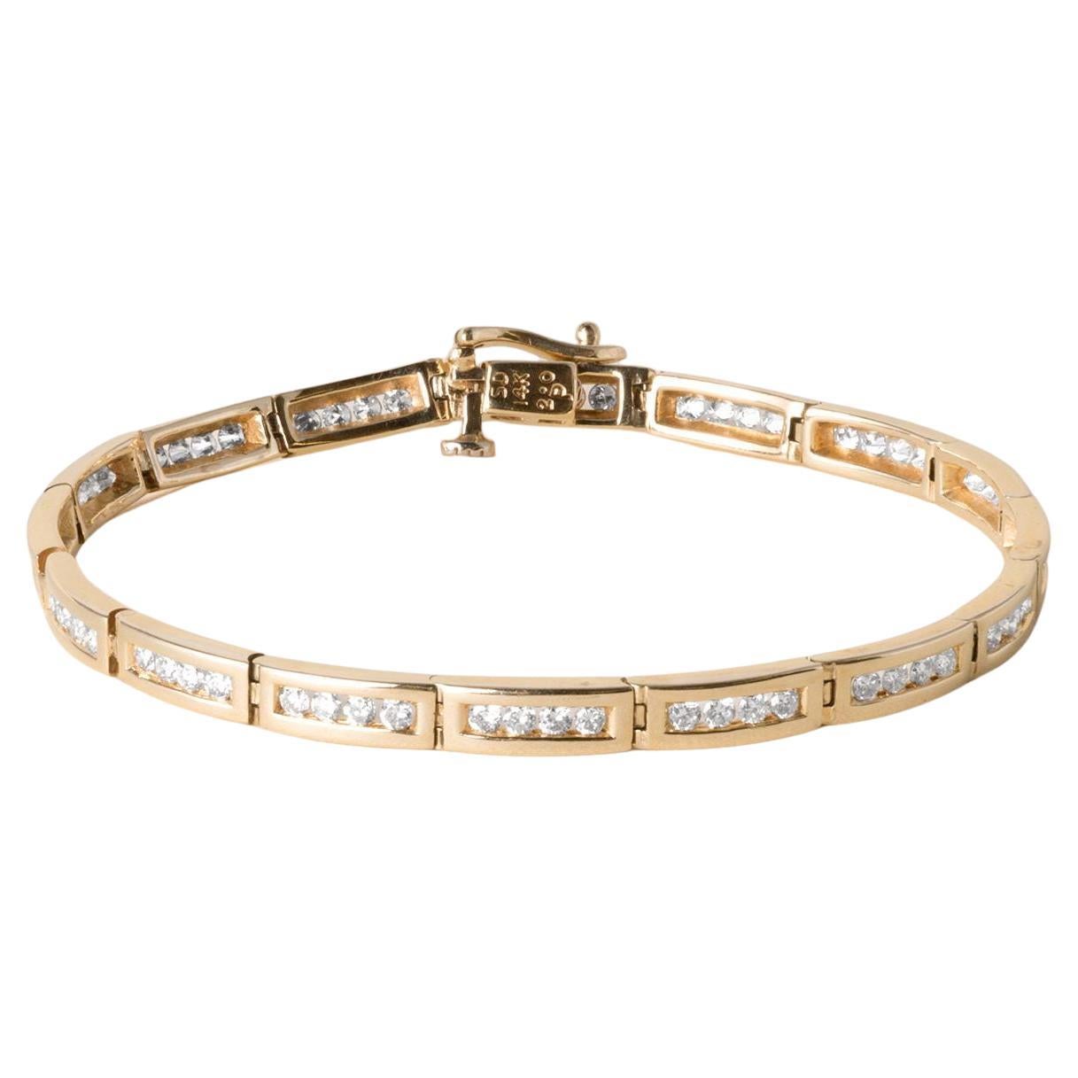 Pulsera de tenis clásica de oro de 14 quilates con canal de diamantes de 2 quilates, tamaño 7,25 pulgadas en venta
