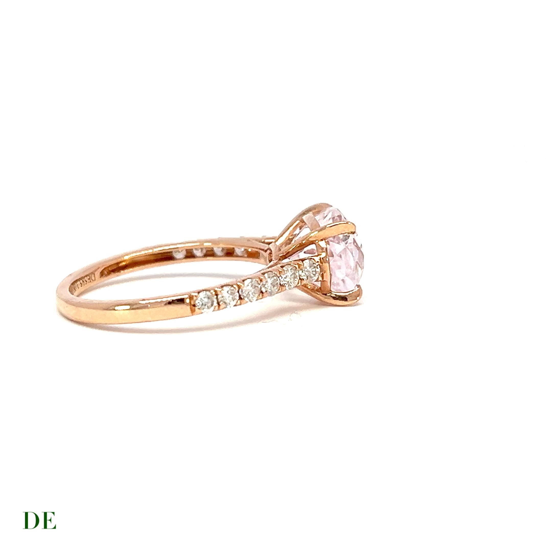 Women's or Men's Classic 14k Rose Gold 3.08 Carat Kunzite Diamond Stylish Band .31ct Diamond Ring For Sale