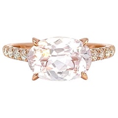 Classic 14k Rose Gold 3.08 Carat Kunzite Diamond Stylish Band .31ct Diamond Ring