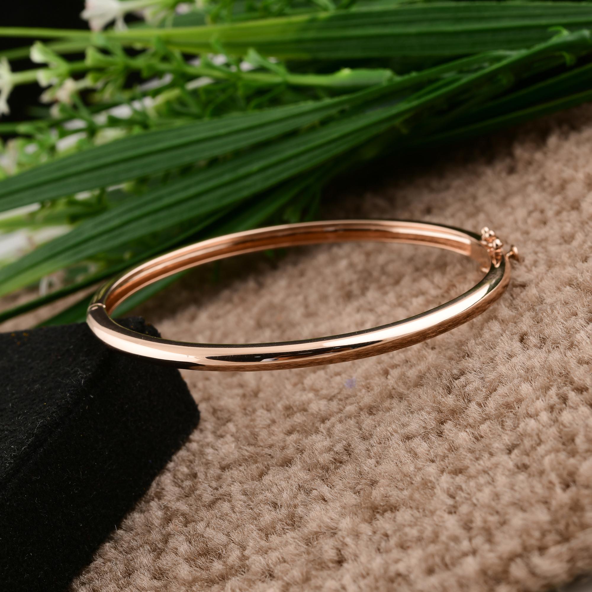 Pulsera brazalete clásica de oro rosa de 14k Regalo minimalista de joyería fina para todos los días en venta 2