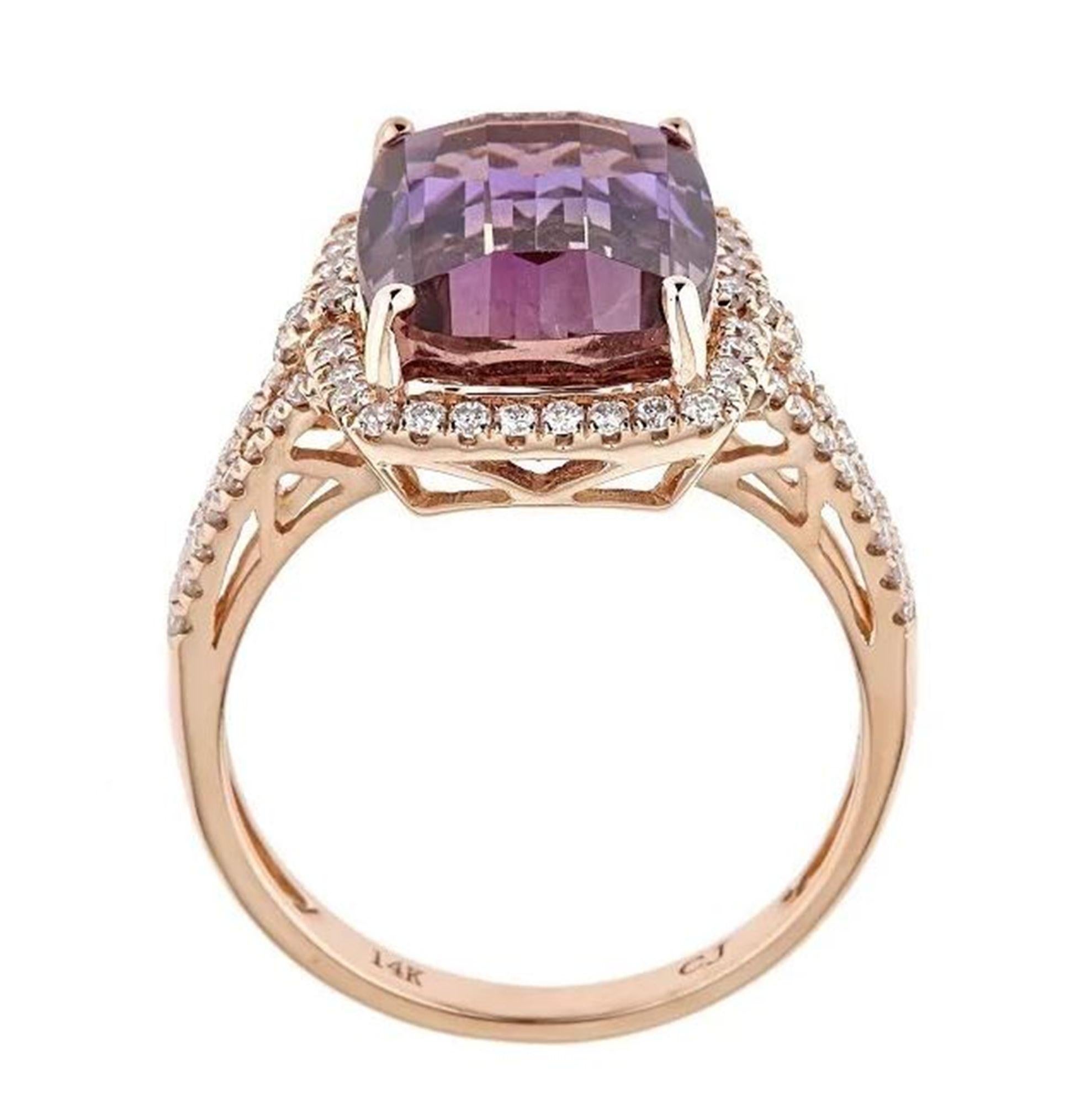 Art Deco Classic 14k Rose Gold Cushion-Cut Ametrine with White Diamond Accents Ring For Sale