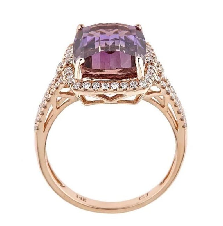 Classic 14k Rose Gold CushionCut Ametrine with White Diamond Accents Ring For Sale at 1stDibs