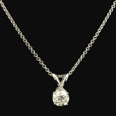 Classic 14k White Gold 0.40ct Round Diamond Pendant On 16" Cable Link Necklace