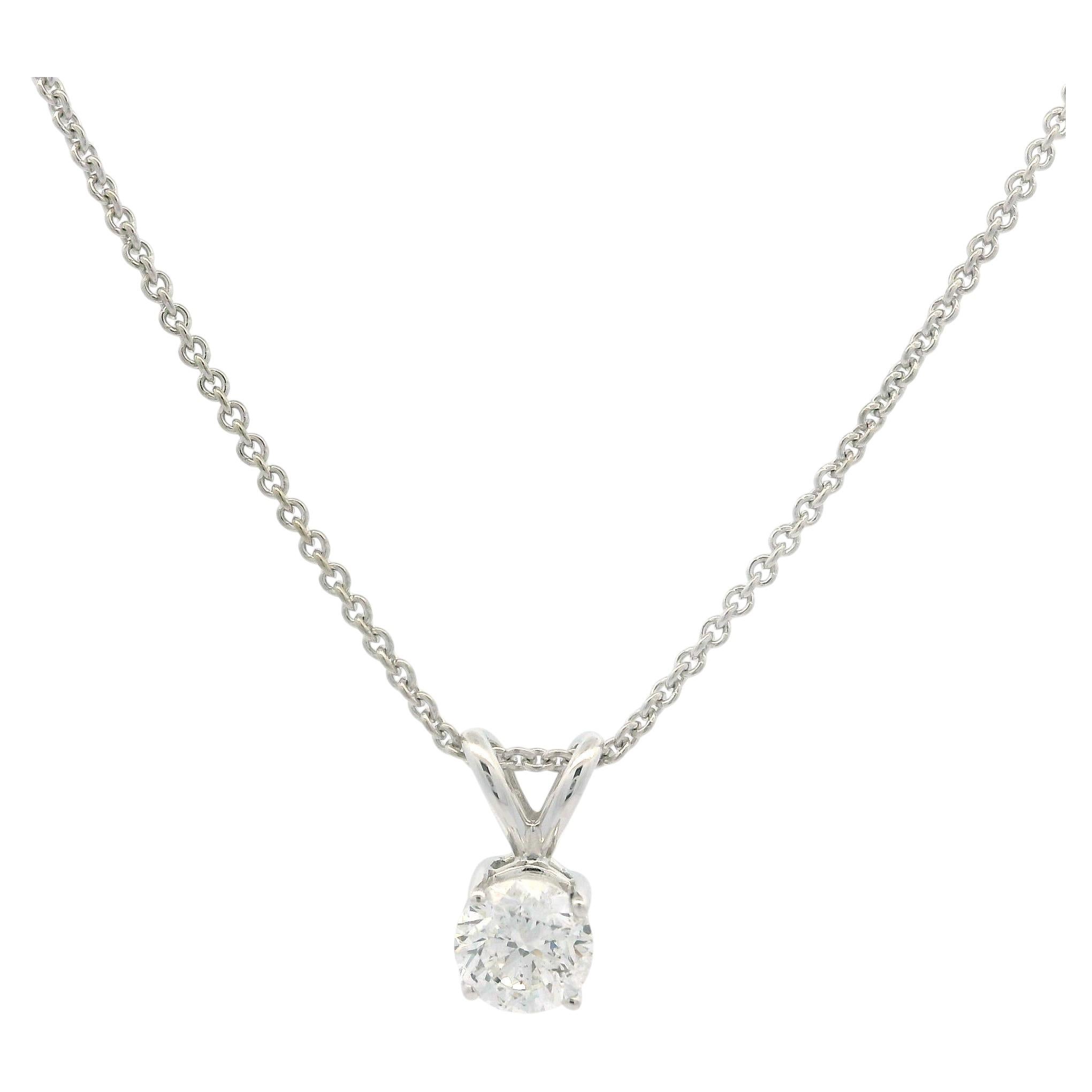 Klassische 14k Weißgold 0,40ct Runde Diamant-Anhänger auf 16" Cable Link Halskette im Angebot
