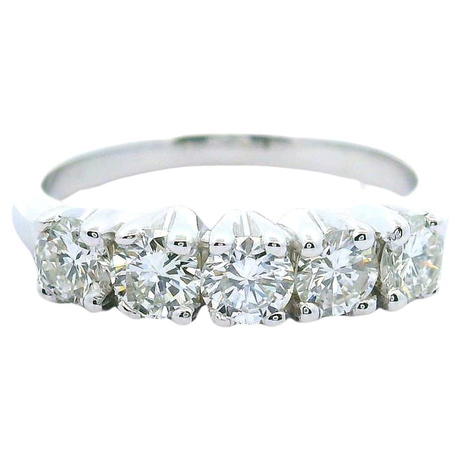 Classic 14k White Gold 0.80ctw Diamond 5 Stone Wedding Band Ring