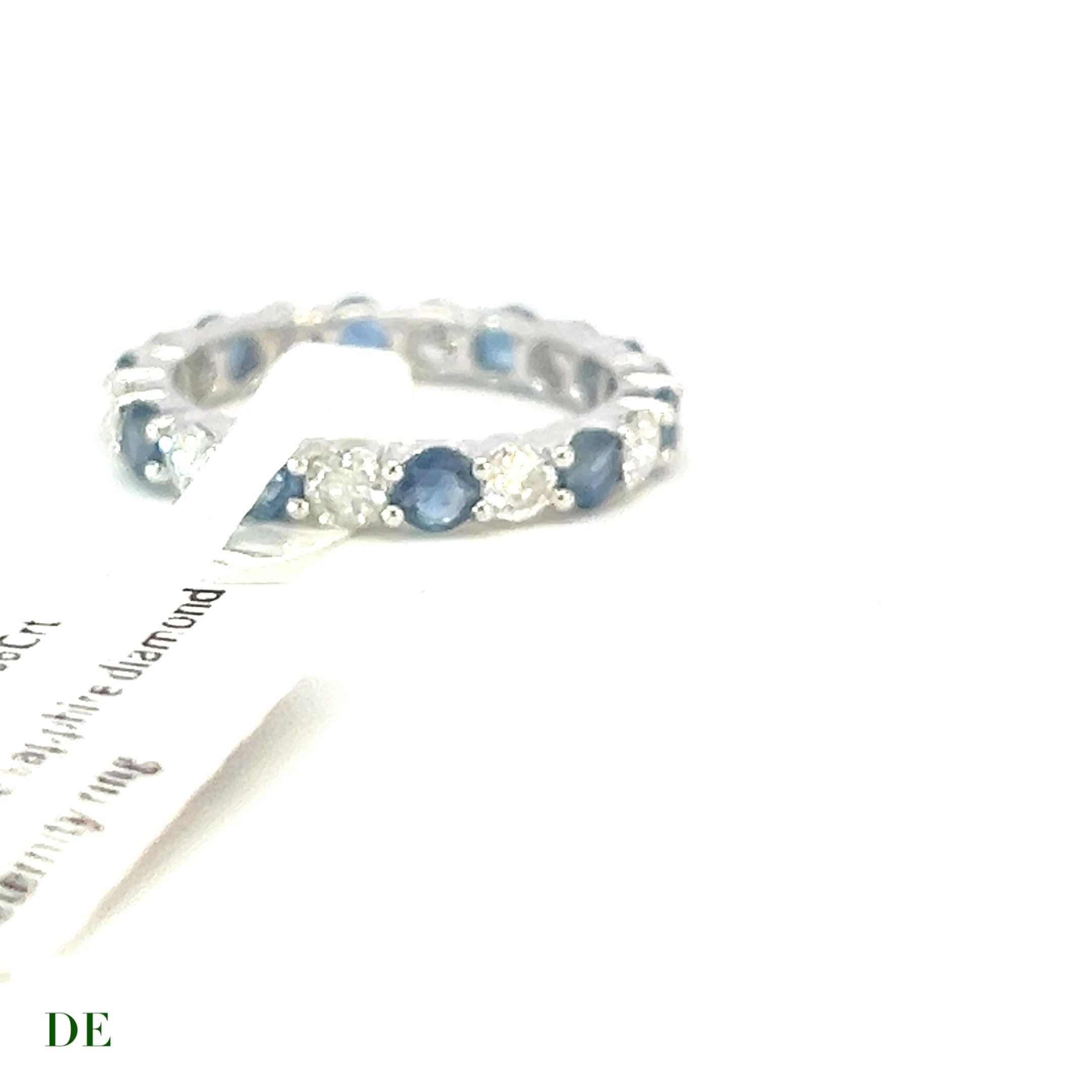 Radiant Cut Classic 14k White Gold 1.415crt Diamond .97 Crt Blue Sapphire Eternity Band Ring For Sale