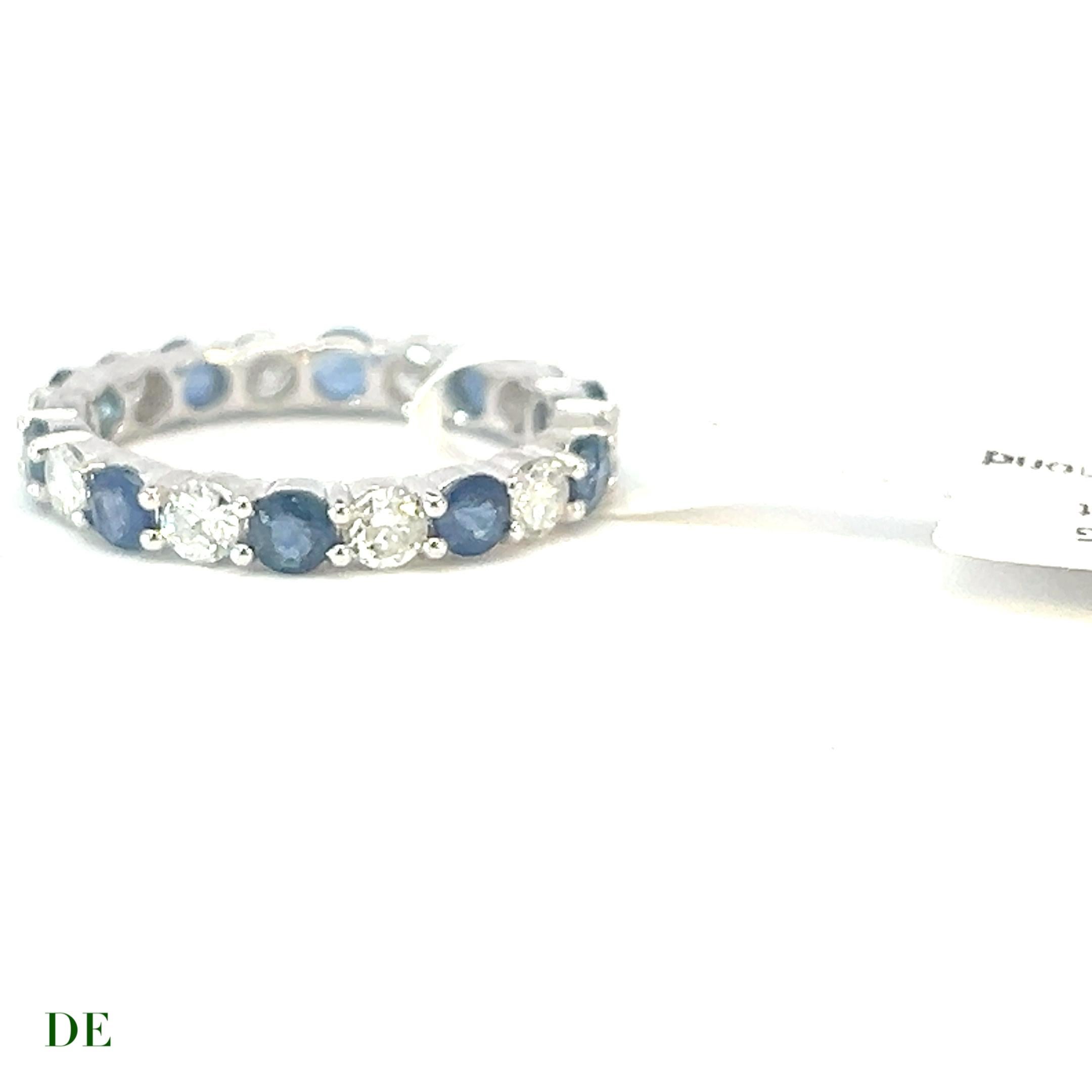 Classic 14k White Gold 1.415crt Diamond .97 Crt Blue Sapphire Eternity Band Ring In New Condition For Sale In kowloon, Kowloon