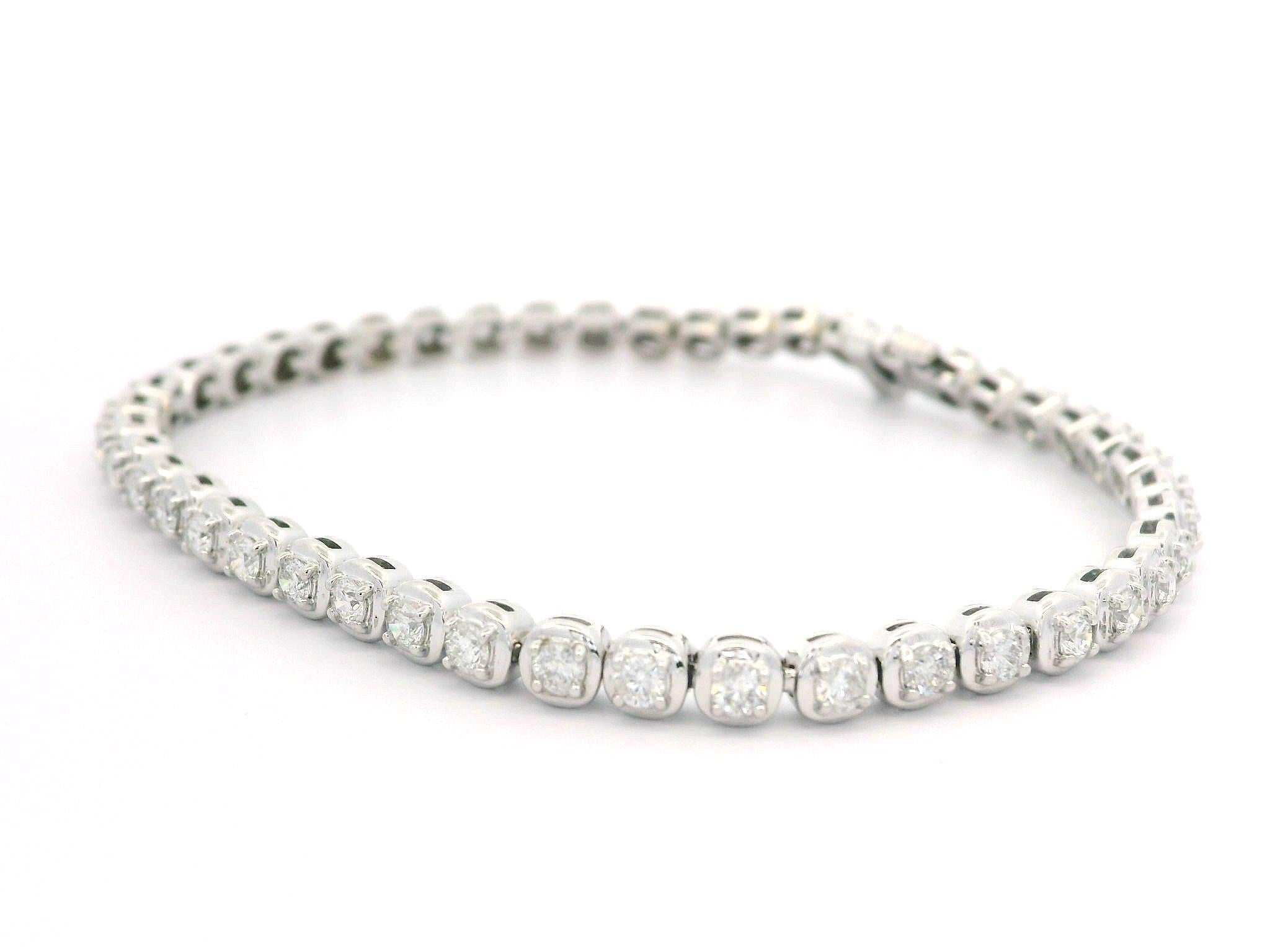 Classic 14k White Gold 1.8ctw Diamond Cushion Link Line Tennis Bracelet 5