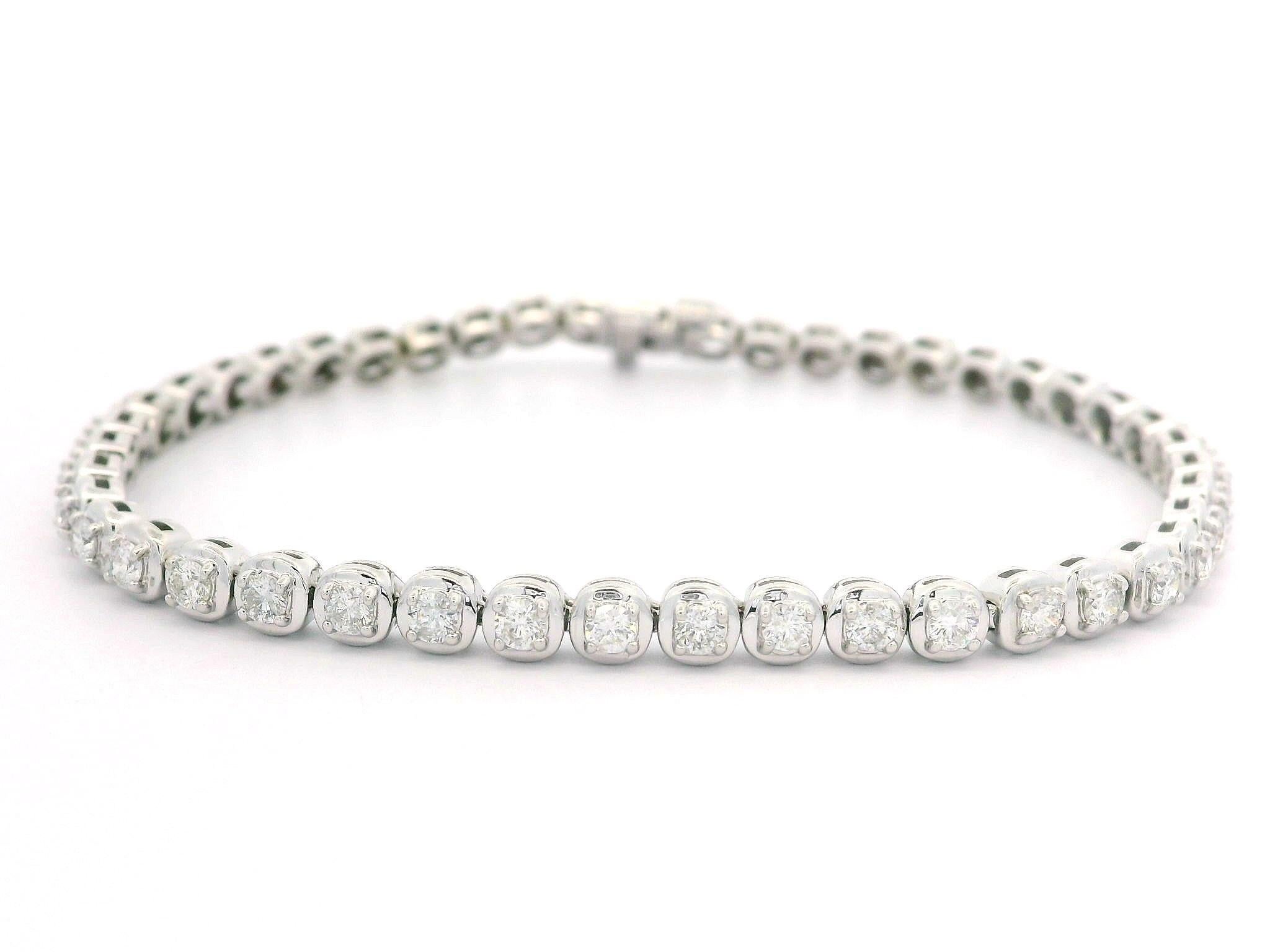 Classic 14k White Gold 1.8ctw Diamond Cushion Link Line Tennis Bracelet 3