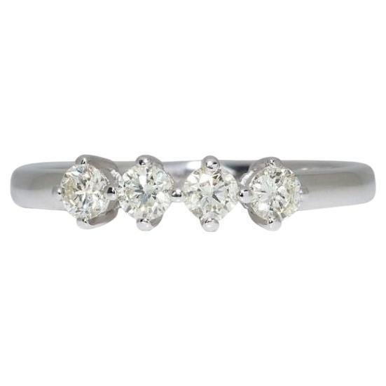 Classic 14K White Gold Band Ring with 0.28 ct Natural Diamonds For Sale